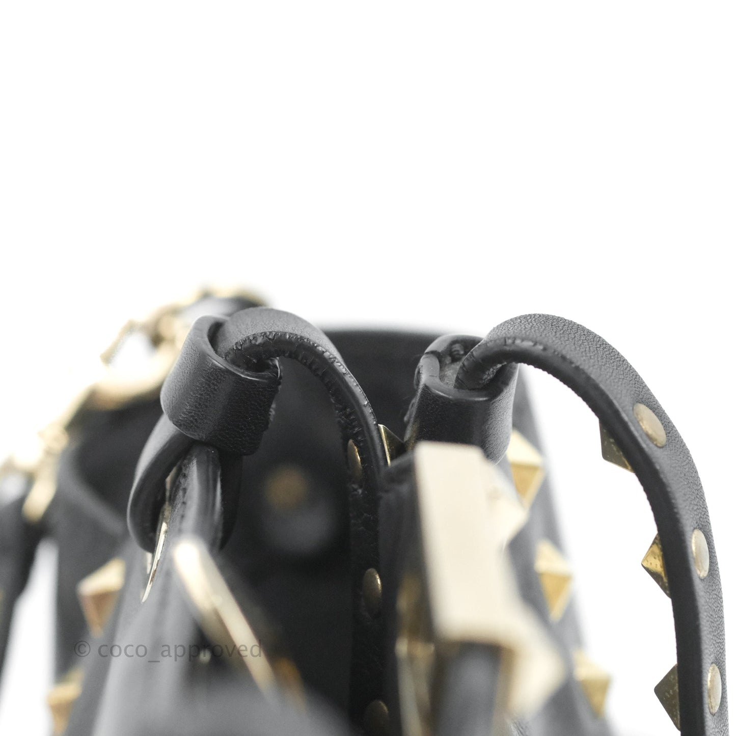 Valentino Garavani Mini Trapeze Rockstud Black Grained Calfskin Gold Hardware