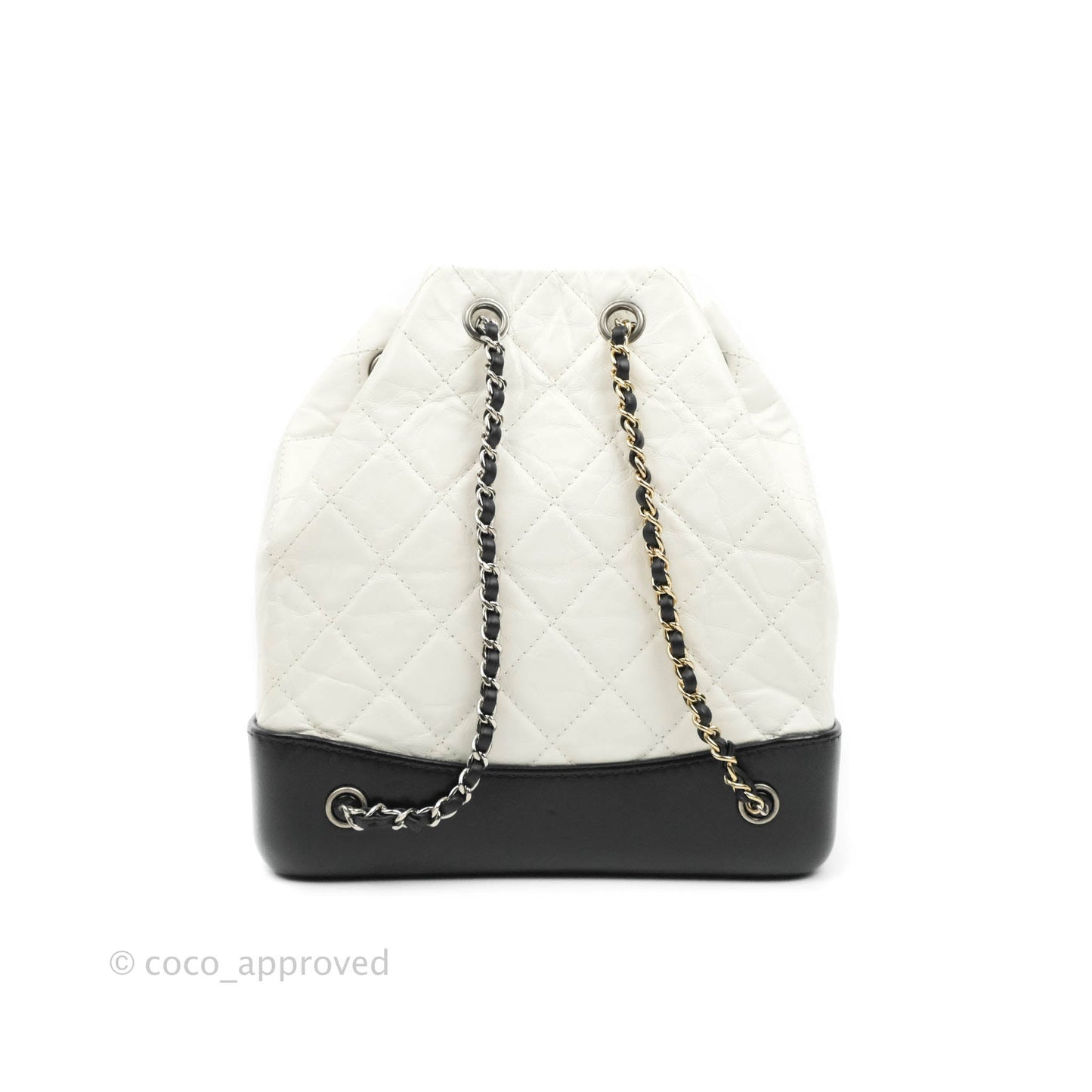 Chanel Small Gabrielle Backpack White Black Aged Calfskin