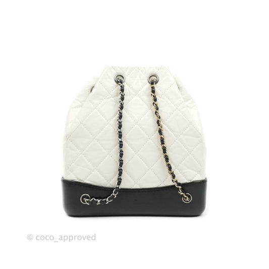 Chanel Small Gabrielle Backpack White Black Aged Calfskin
