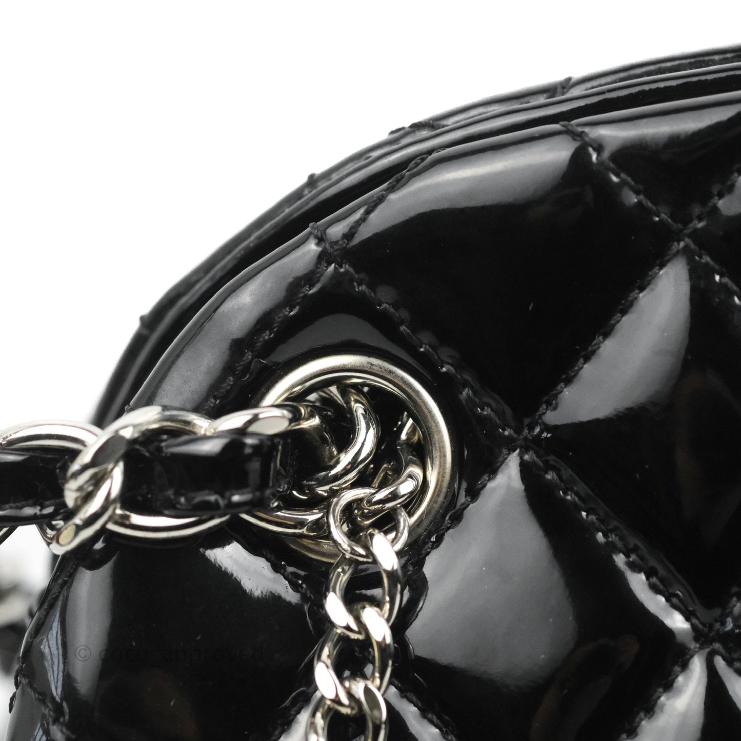 Chanel Quilted Large Just Mademoiselle Black Patent Silver Hardware