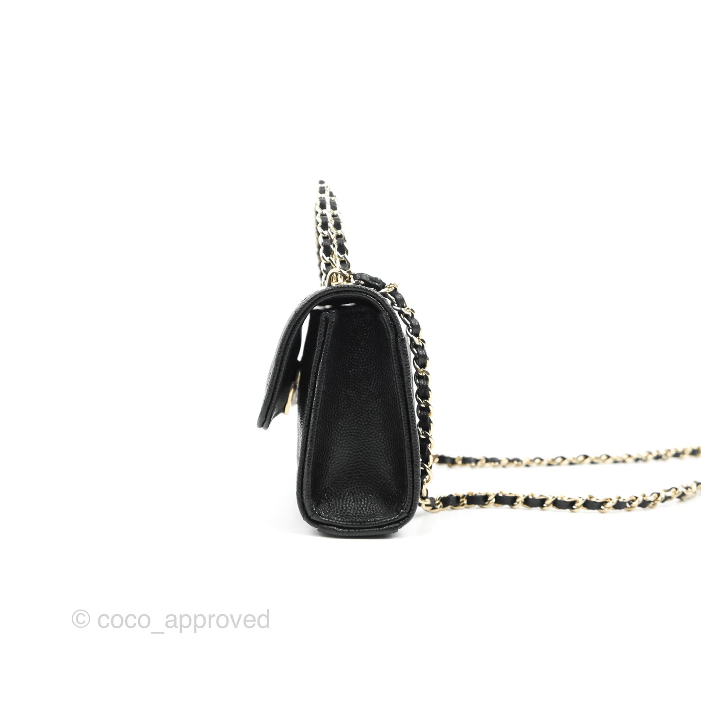 Chanel Top Handle Clutch with Chain Black Caviar Light Gold Hardware 23P