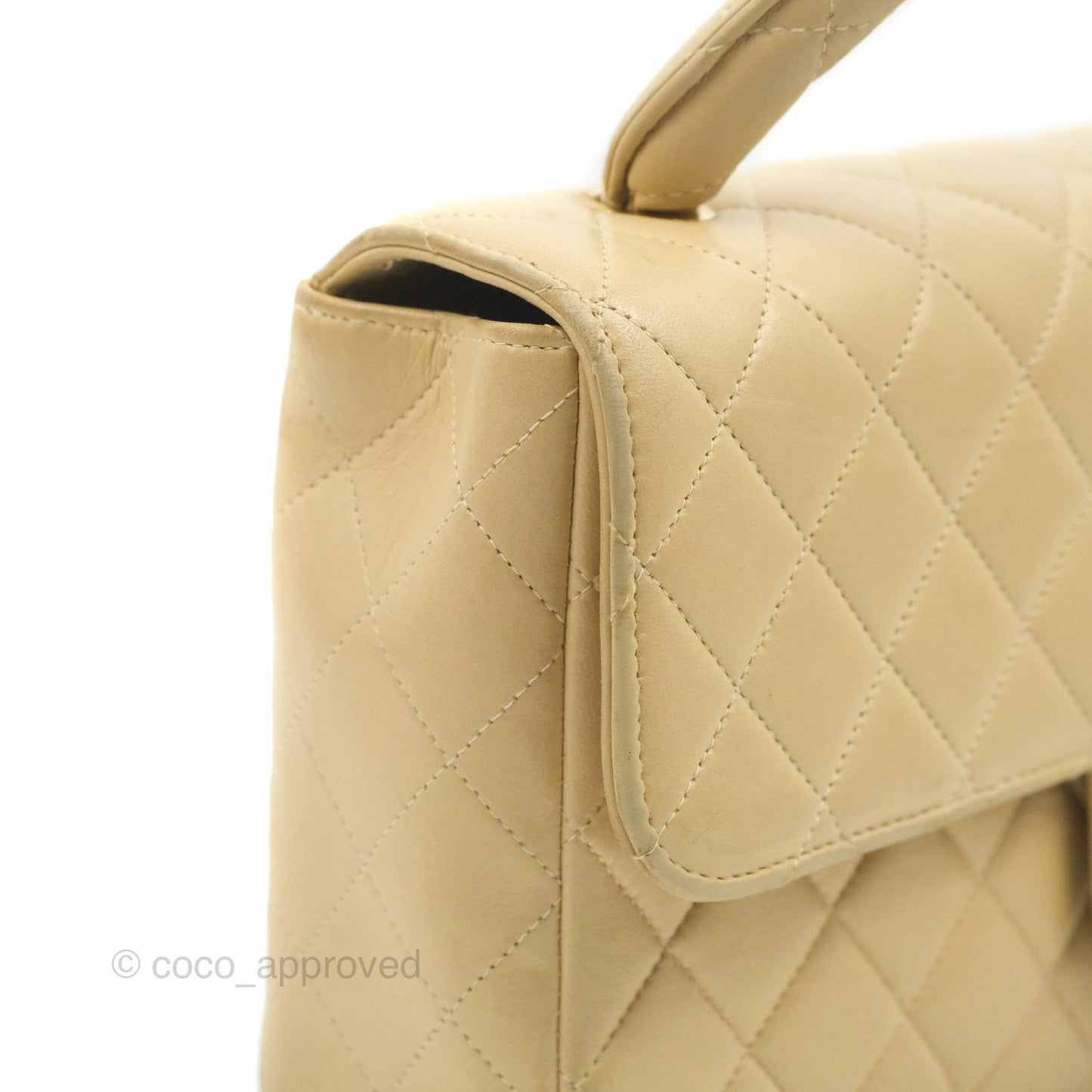 Chanel Vintage Top Handle Flap Bag Beige Lambskin 24K Gold Hardware