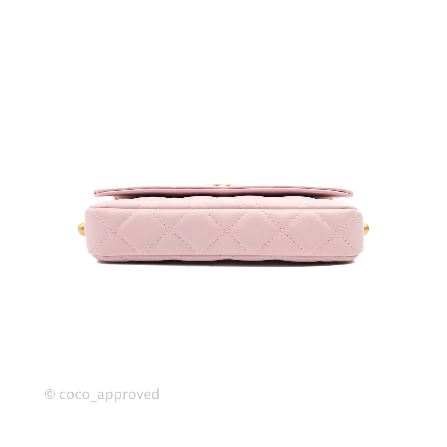 Chanel Quilted Wallet On Chain WOC With Pearl Chain Pink Aged Gold Hardware