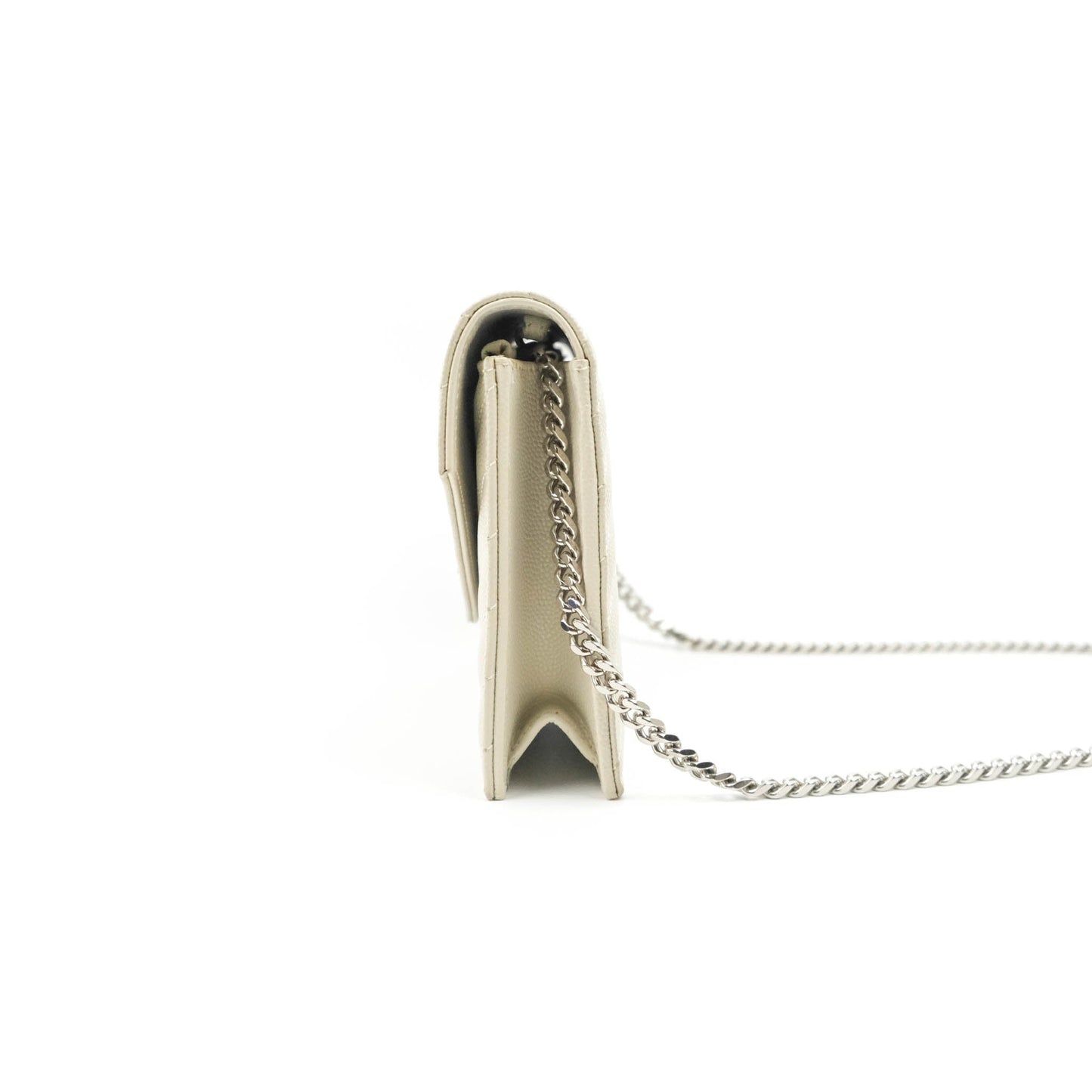 Saint Laurent Wallet on Chain White Grained Leather Silver Hardware