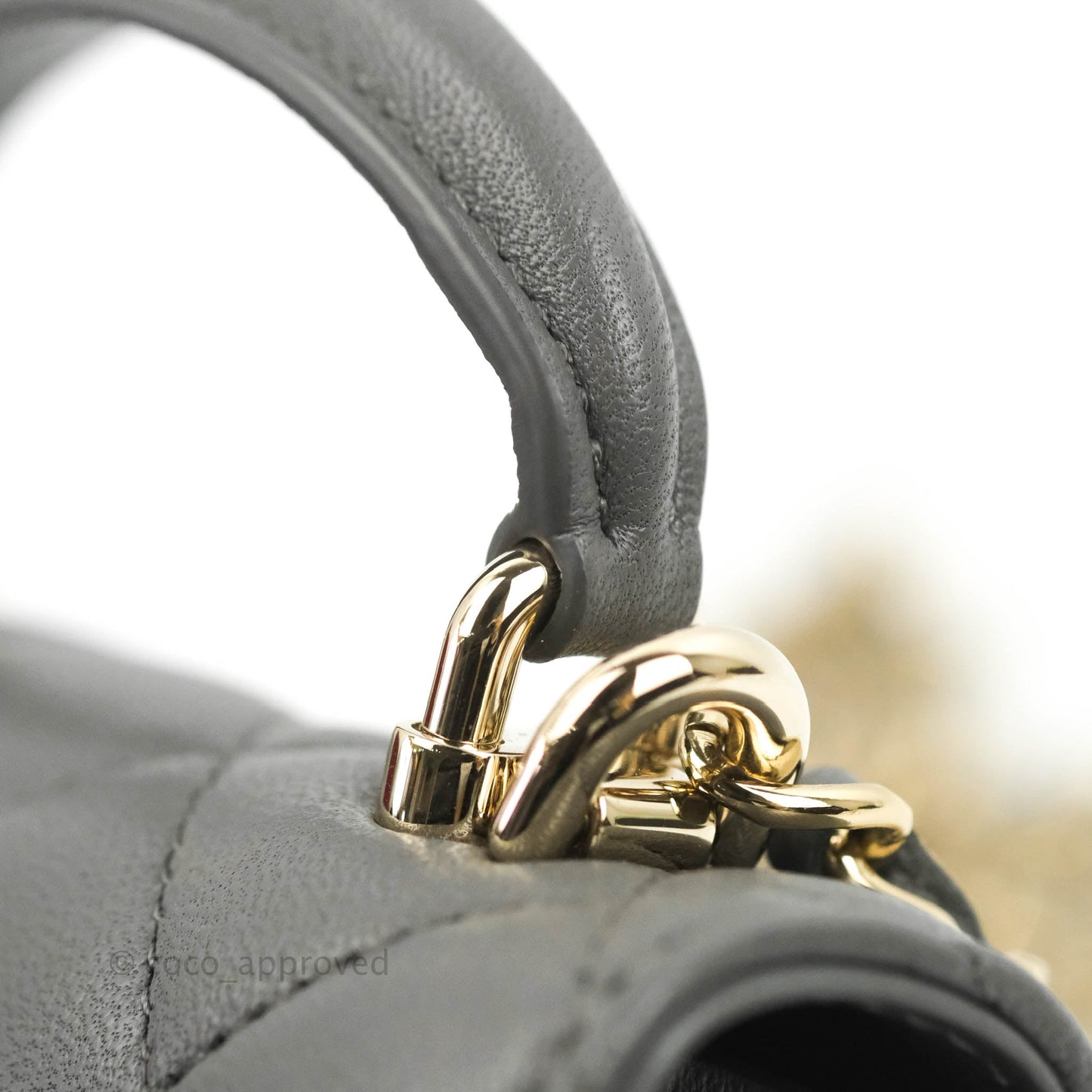 Chanel Mini Handle Clutch With Chain Grey Lambskin Gold Hardware