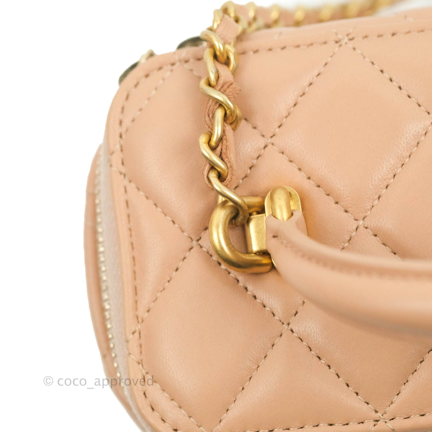 Chanel Vanity Rectangular Top Handle Beige Lambskin Gold Hardware