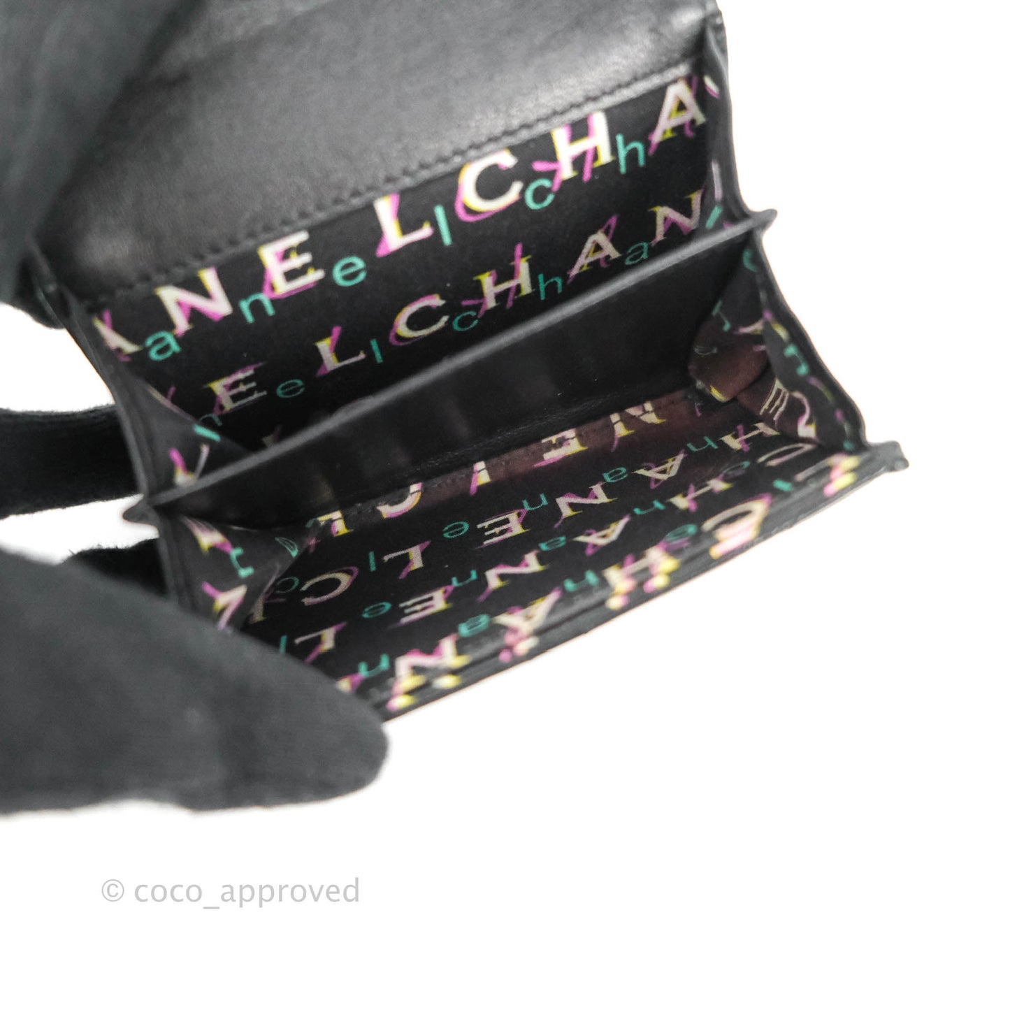 Chanel Quilted Small Flap Card Holder Black Lambskin Silver Hardware