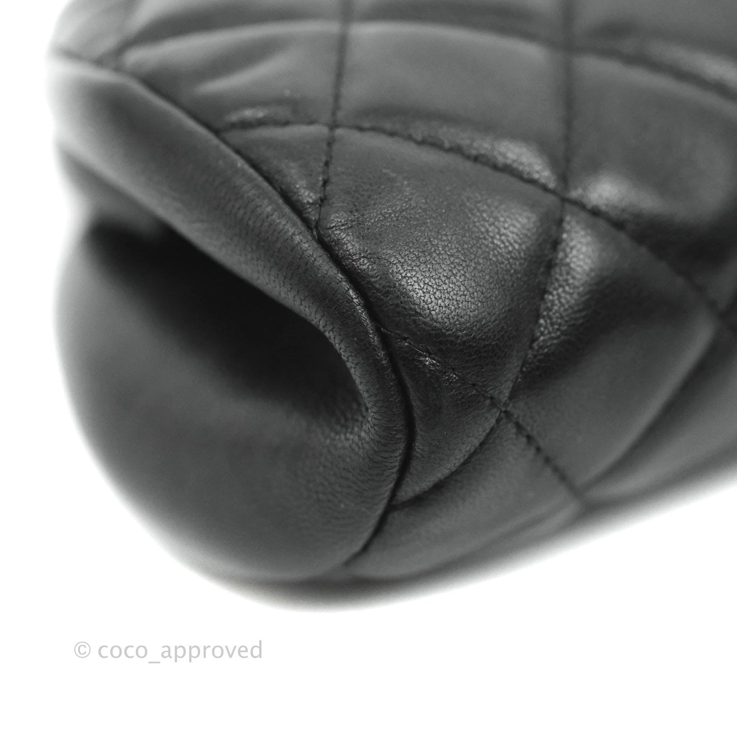 Chanel Quilted Timeless Kisslock Clutch Black Lambskin Silver Hardware
