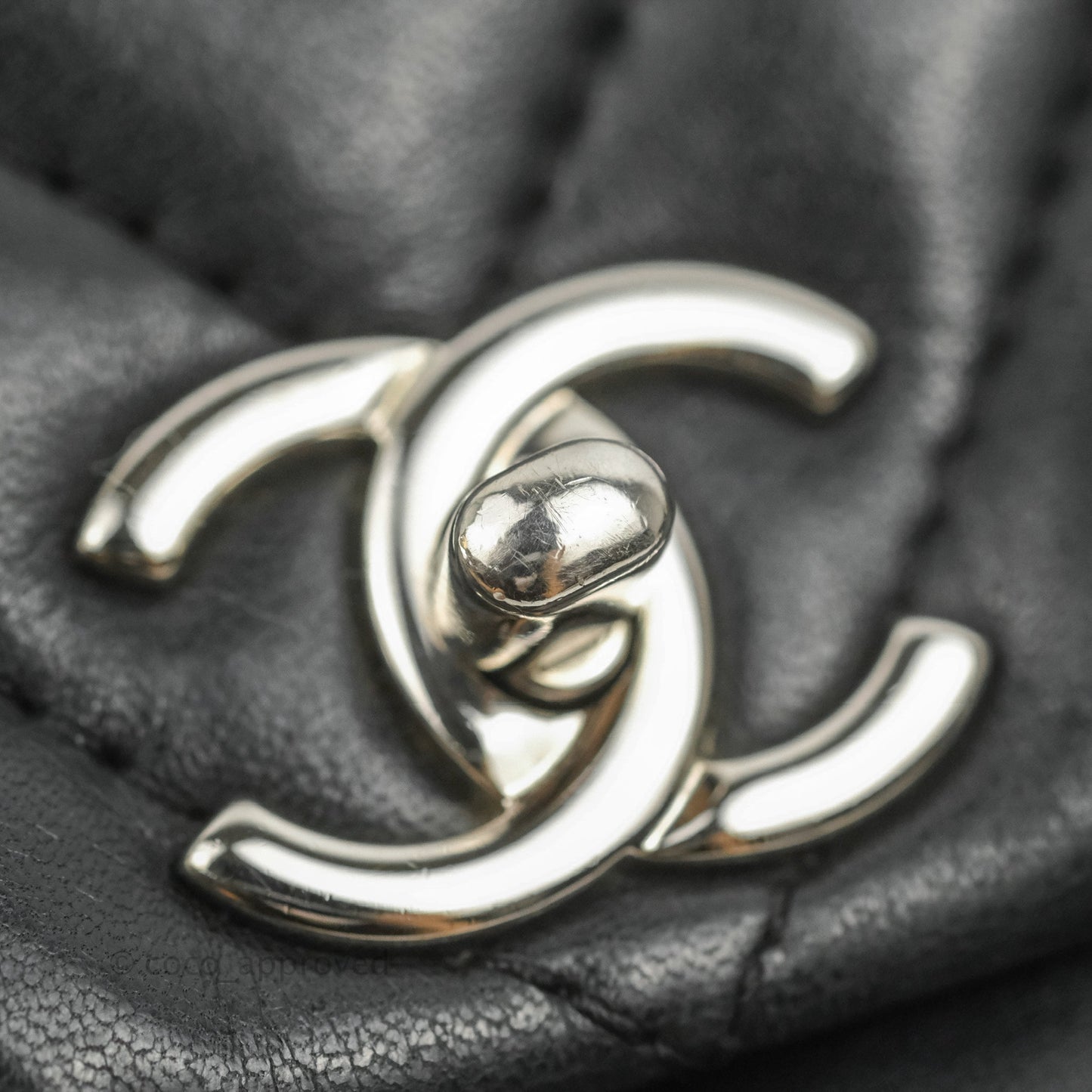 Chanel Quilted Large Single Flap Chevron Black Lambskin Silver Hardware