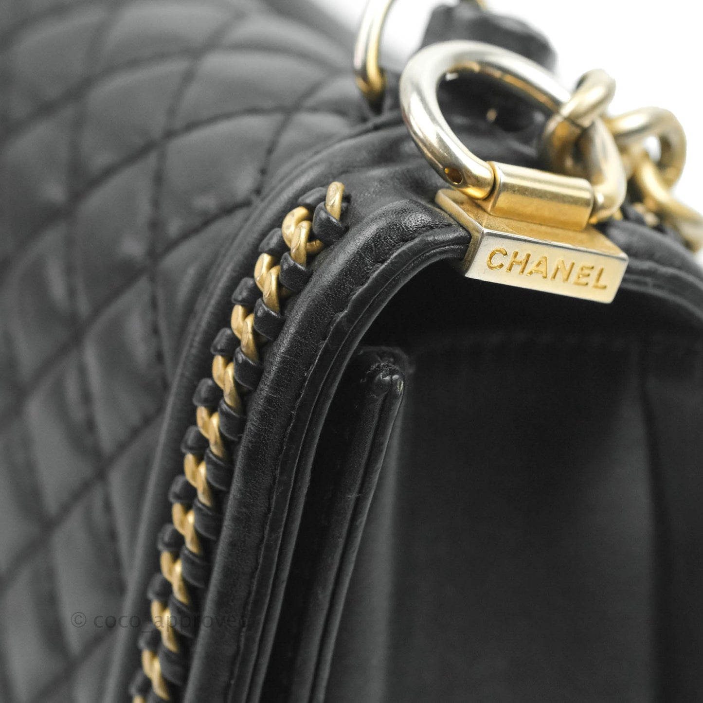Chanel Quilted Medium Boy With Handle Black Calfskin Aged Gold Hardware