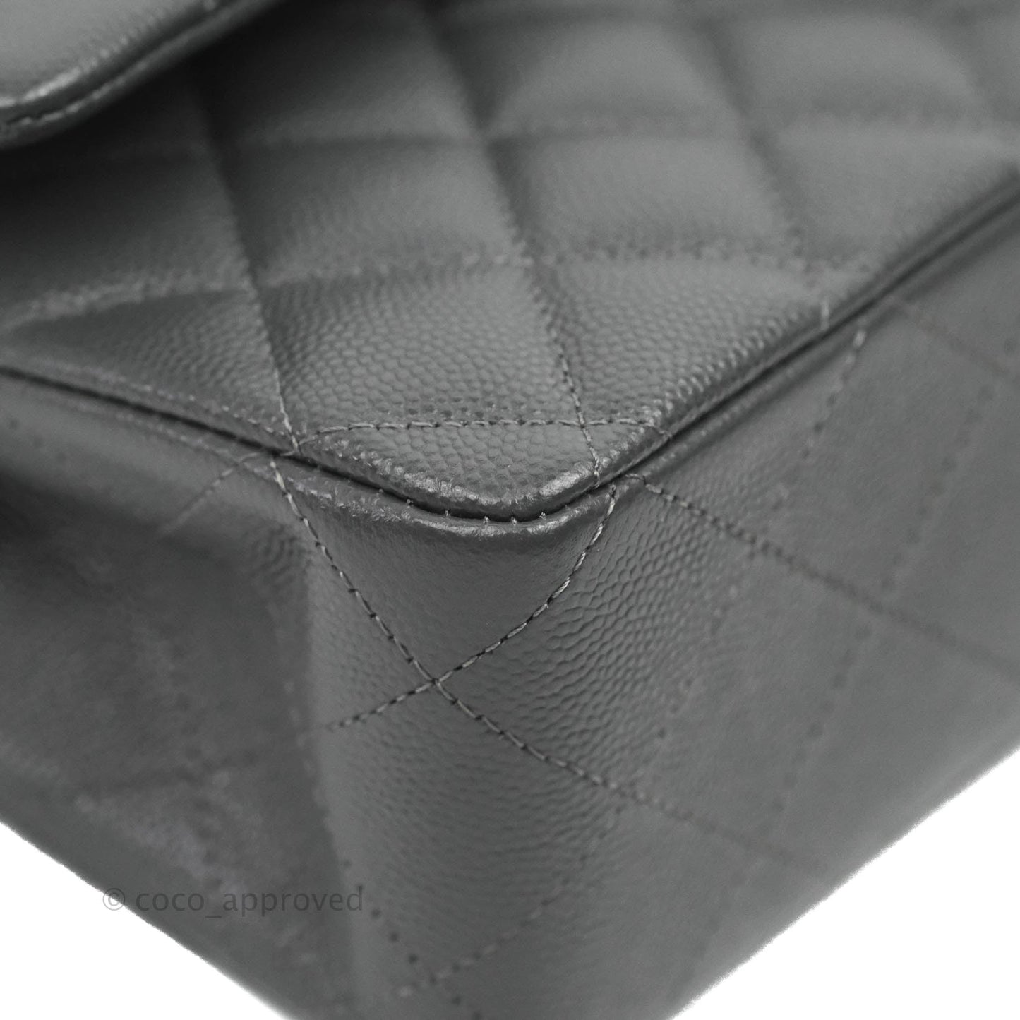 Chanel Classic M/L Medium Flap Quilted Dark Grey Caviar Gold Hardware 21B