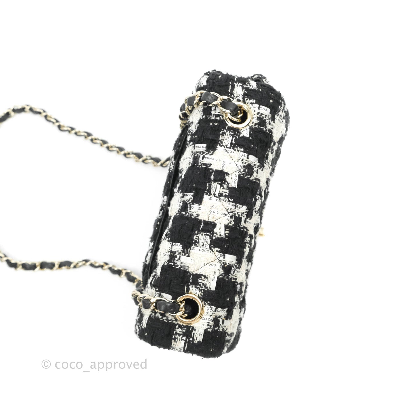 Chanel Quilted Mini Rectangular Flap Tweed Houndstooth Black & White Gold Hardware