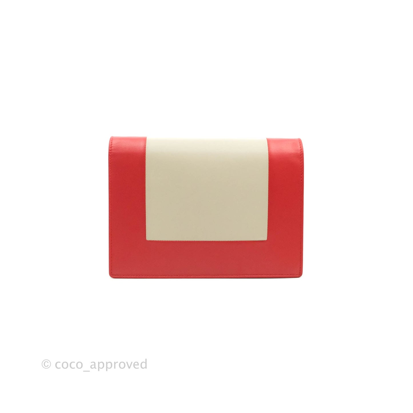 Celine Frame Evening Chain Clutch Ivory Red Smooth Lambskin Gold Hardware