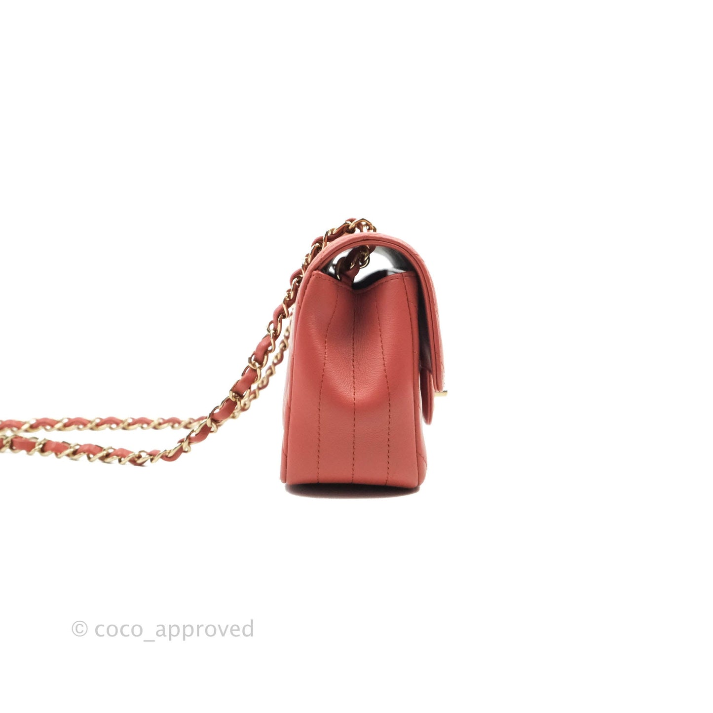 Chanel Chevron Mini Rectangular Flap Brick Red Lambskin Aged Gold Hardware