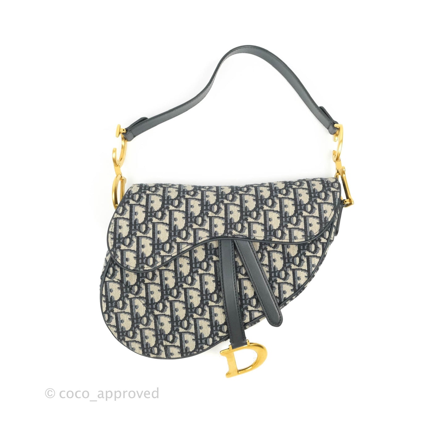 Christian Dior Saddle Medium Blue Oblique Jacquard Gold Hardware