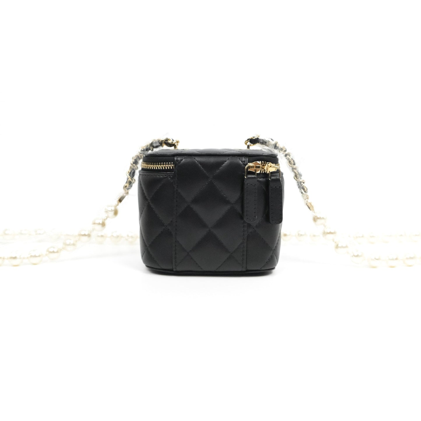 Chanel Mini Vanity With Pearl Chain Black Lambskin Gold Hardware