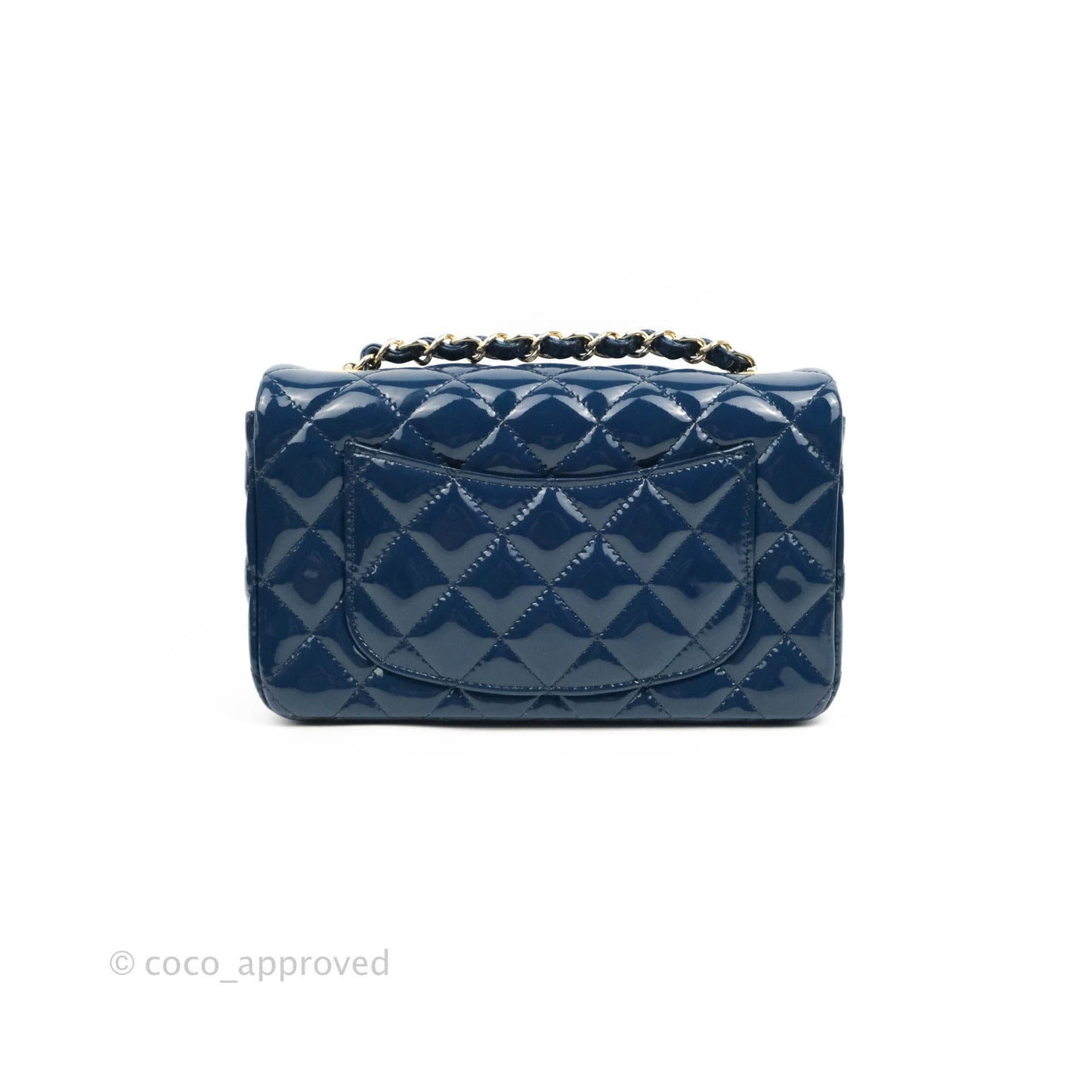 Chanel Quilted Mini Rectangular Flap Navy Patent Leather Gold Hardware