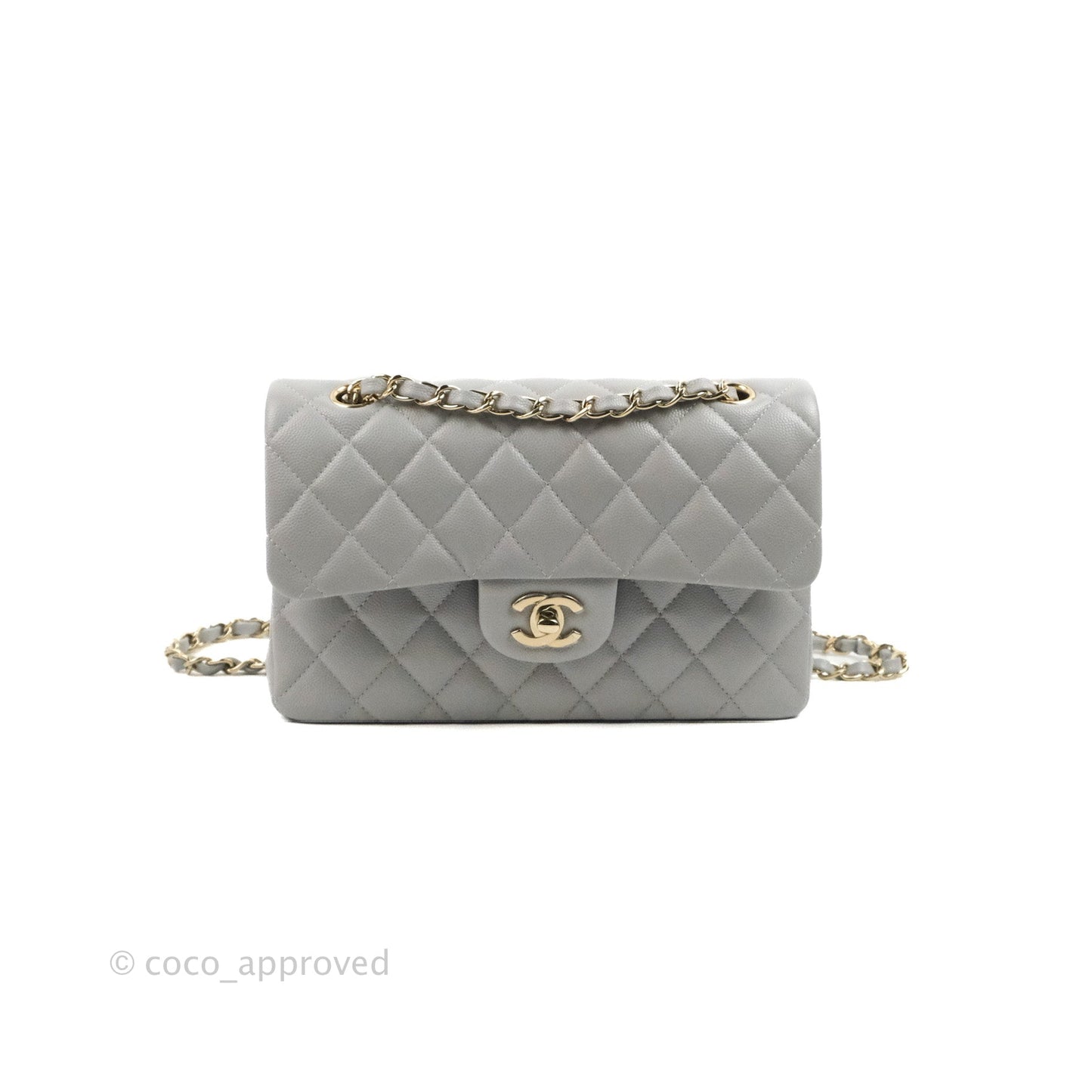 Chanel Small Classic Quilted Flap Grey Caviar Gold Hardware 21A