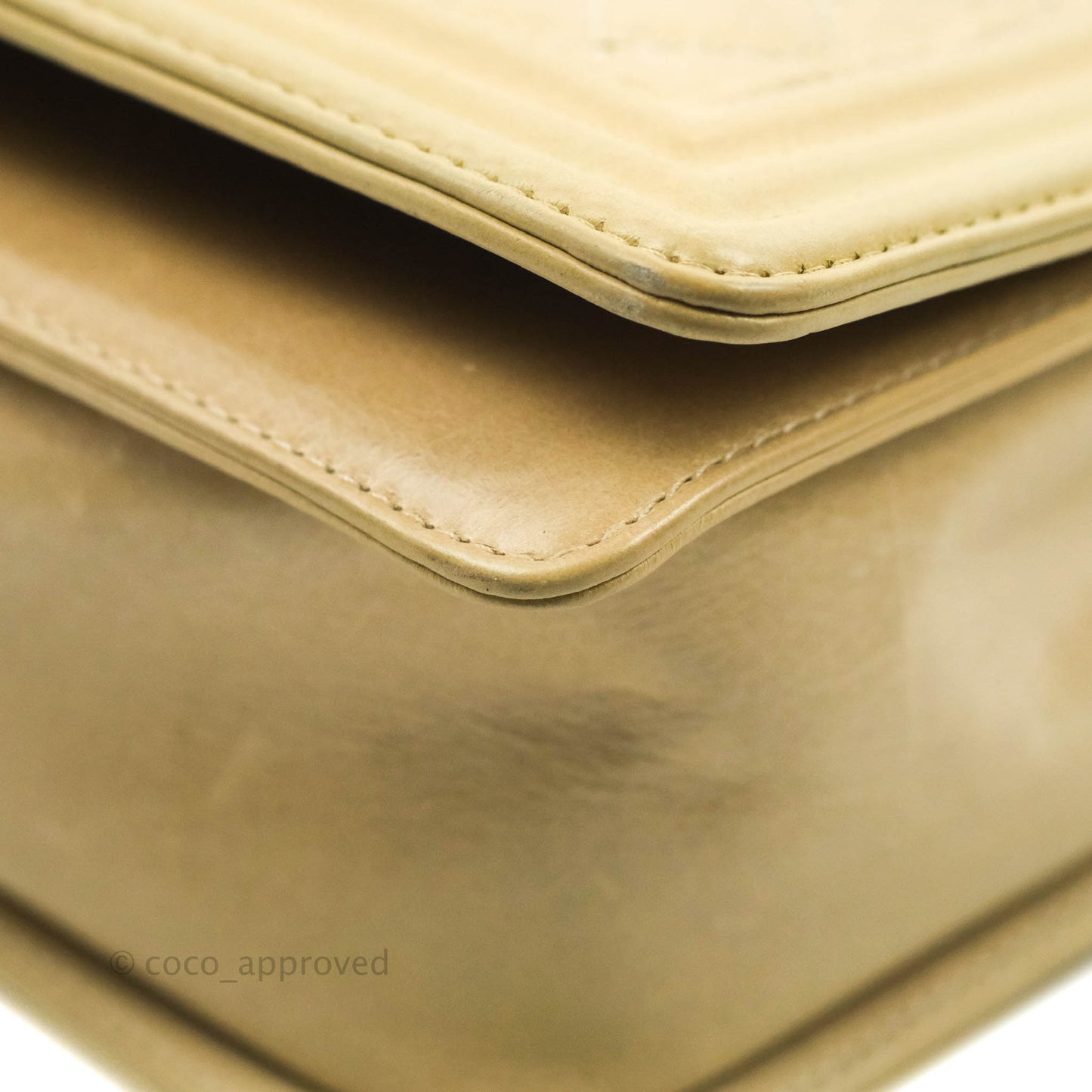Chanel Quilted Large Boy Beige Aged Calfskin Aged Gold Hardware