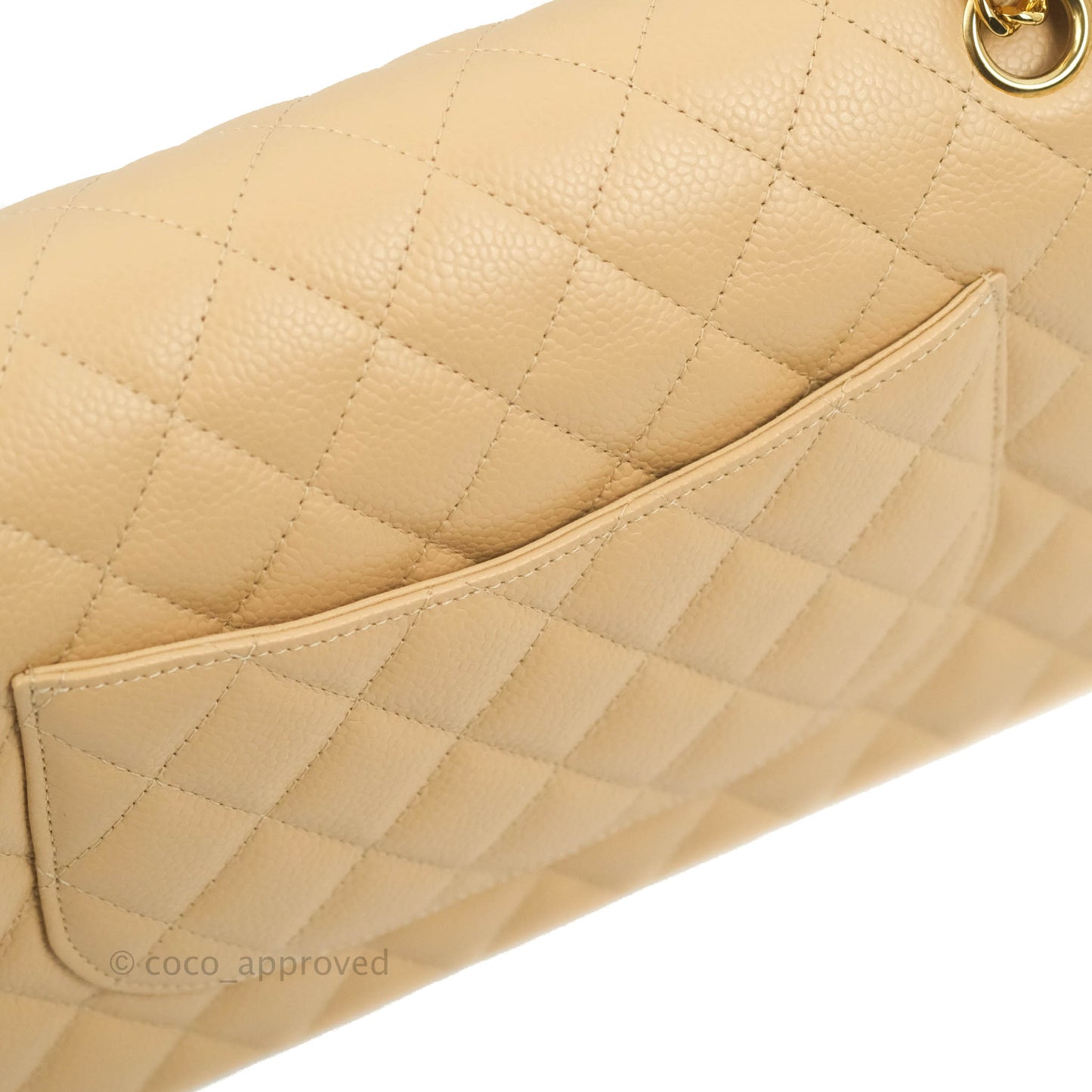 Chanel Classic M/L Medium Flap Quilted Beige Caviar Gold Hardware