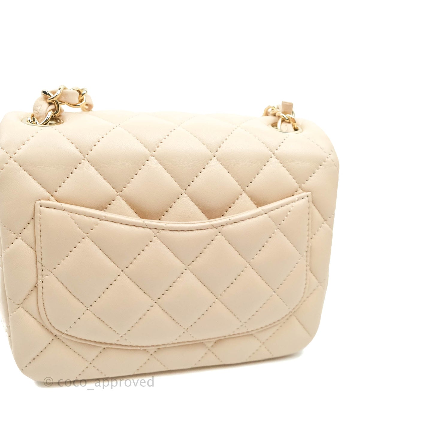 Chanel Quilted Mini Square Light Beige Lambskin Gold Hardware