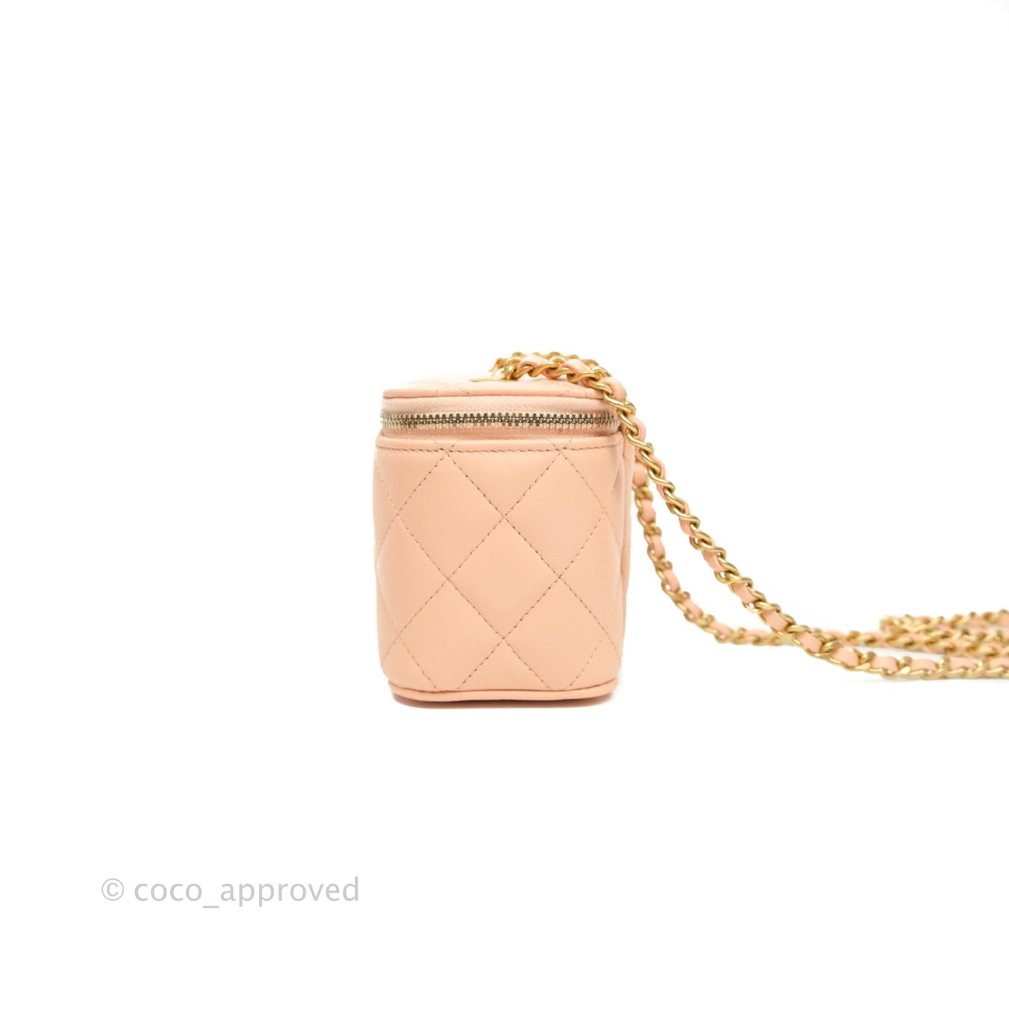 Chanel Classic Mini Pearl Crush Vanity With Chain Pink Lambskin Aged Gold Hardware