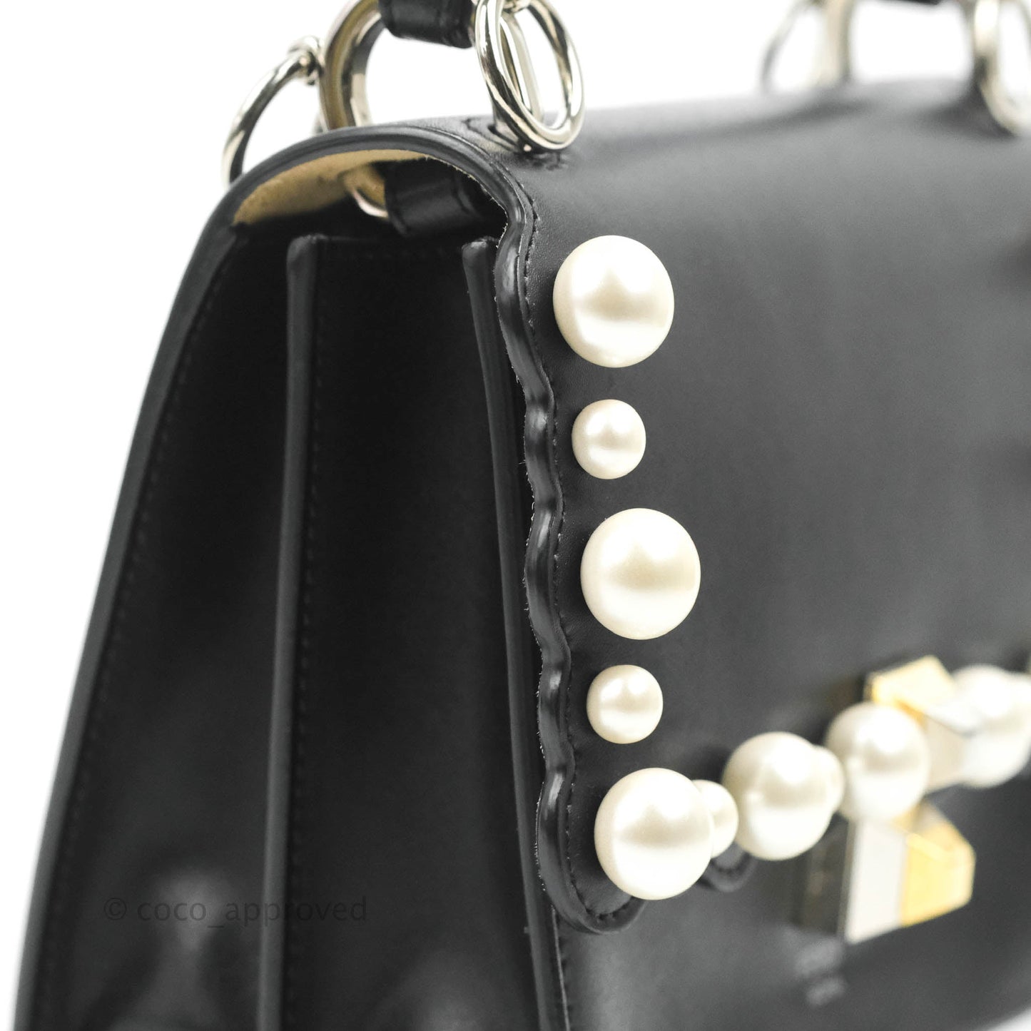 Fendi Scalloped Studded Pearl Small Kan I Shoulder Bag Black Calfskin