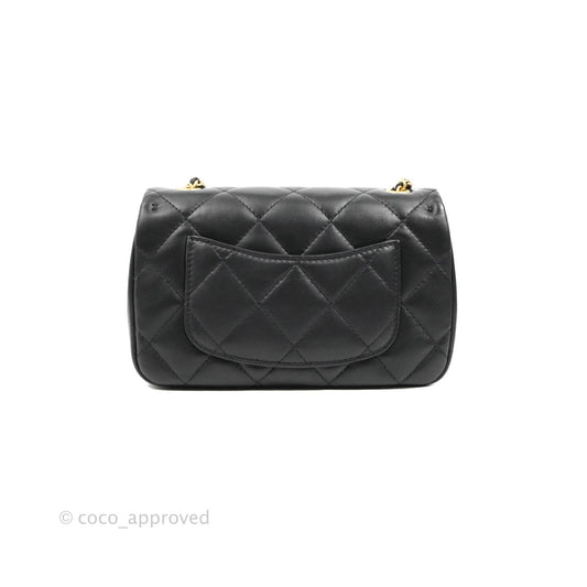 Chanel Mini Flap Bag With Heart CC Charm Black Lambskin Aged Gold Hardware