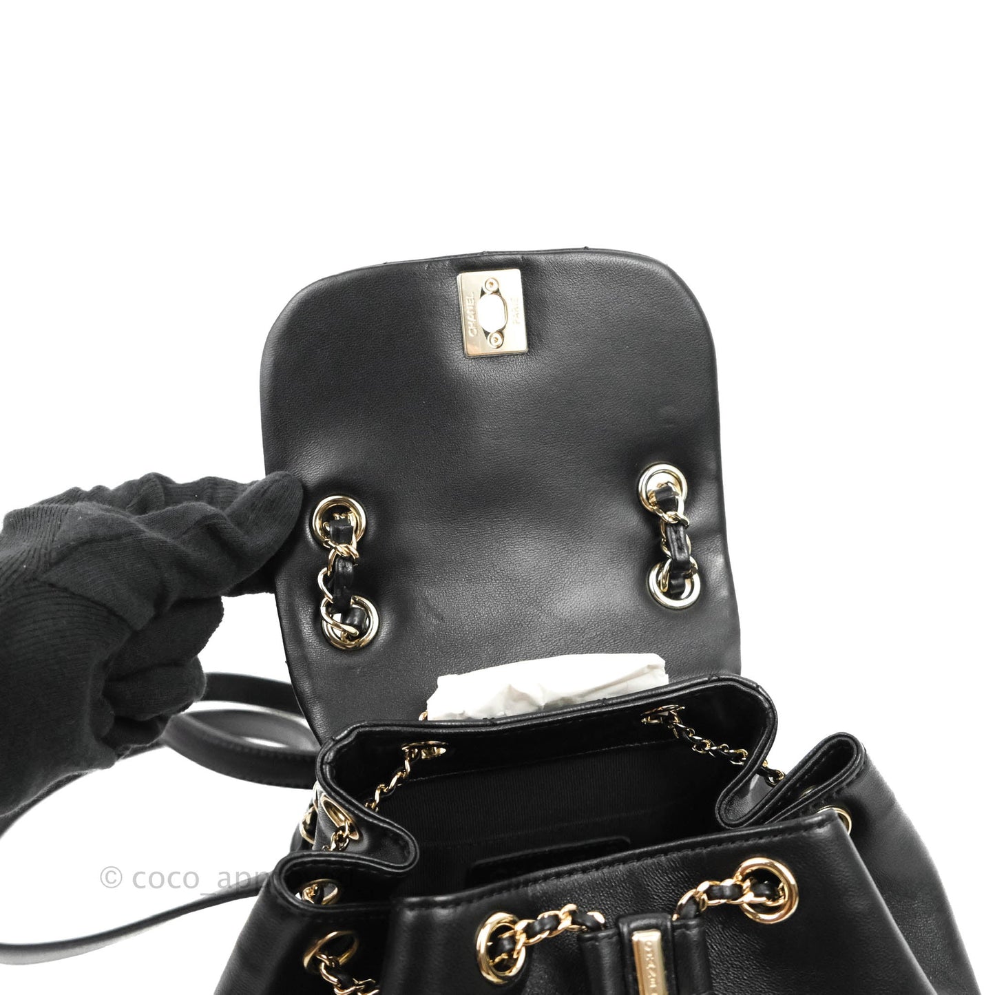 Chanel Quilted Small Duma Drawstring Backpack Black Lambskin 22A