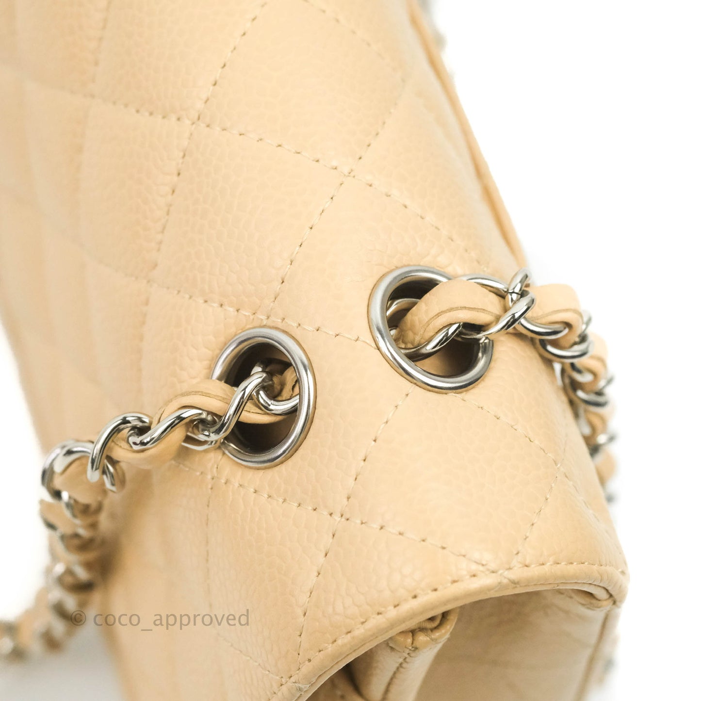 Chanel Classic M/L Medium Flap Quilted Beige Caviar Silver Hardware