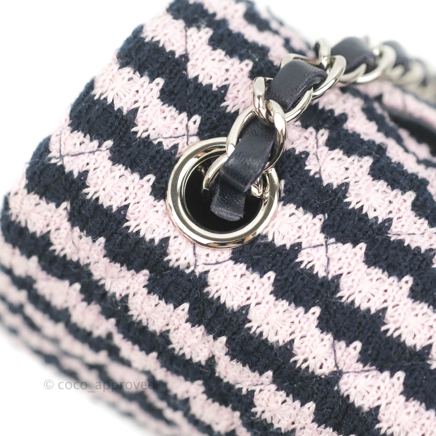 Chanel Mini Rectangular Flap Bag Navy Pink Striped Tweed Silver Hardware