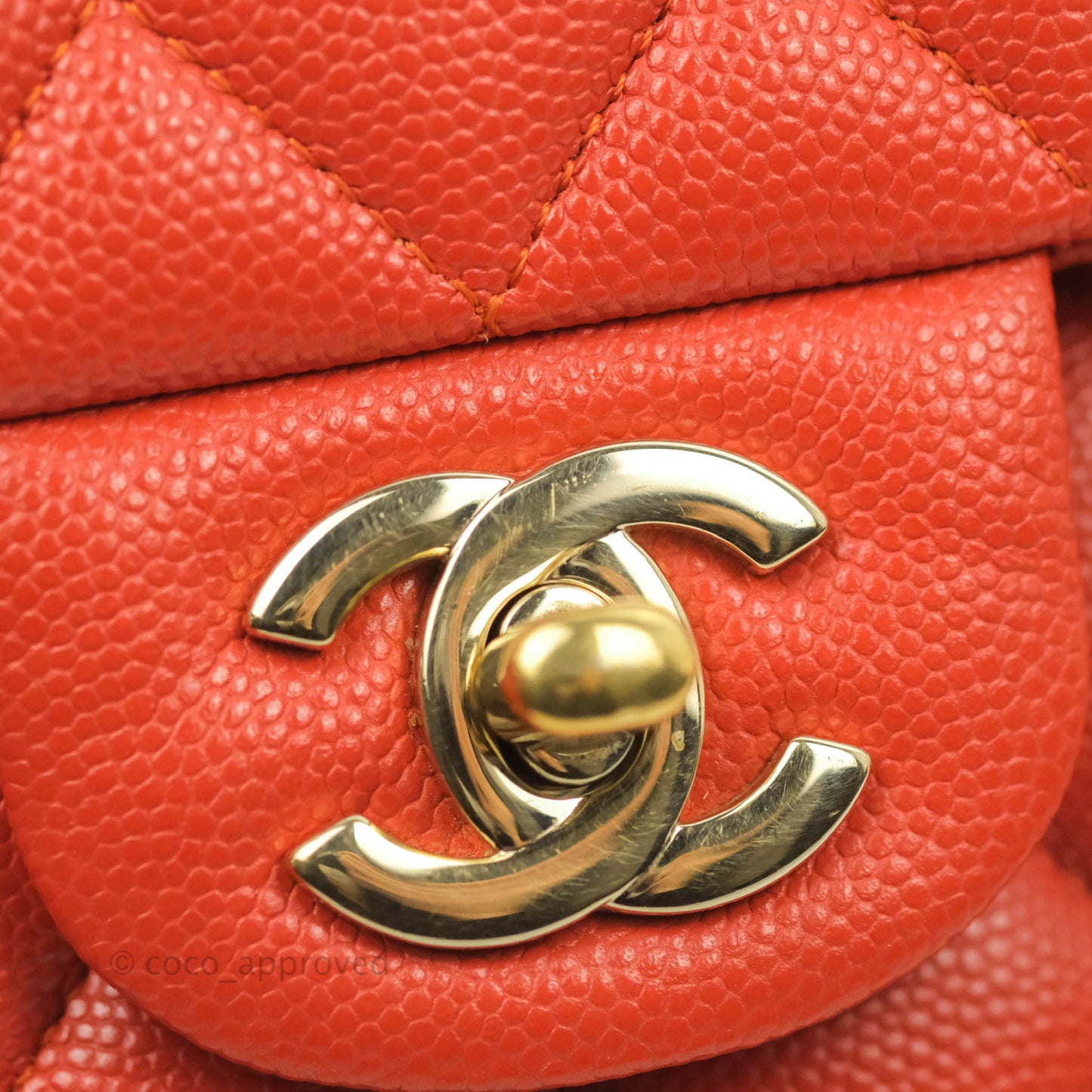 Chanel S/M Small Classic Quilted Flap Orange Caviar Gold Hardware 17B