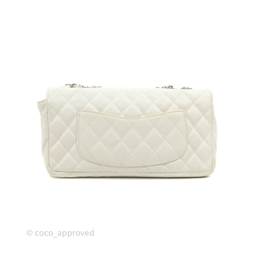 Chanel Quilted East West Flap White Soft Caviar Silver Hardware
