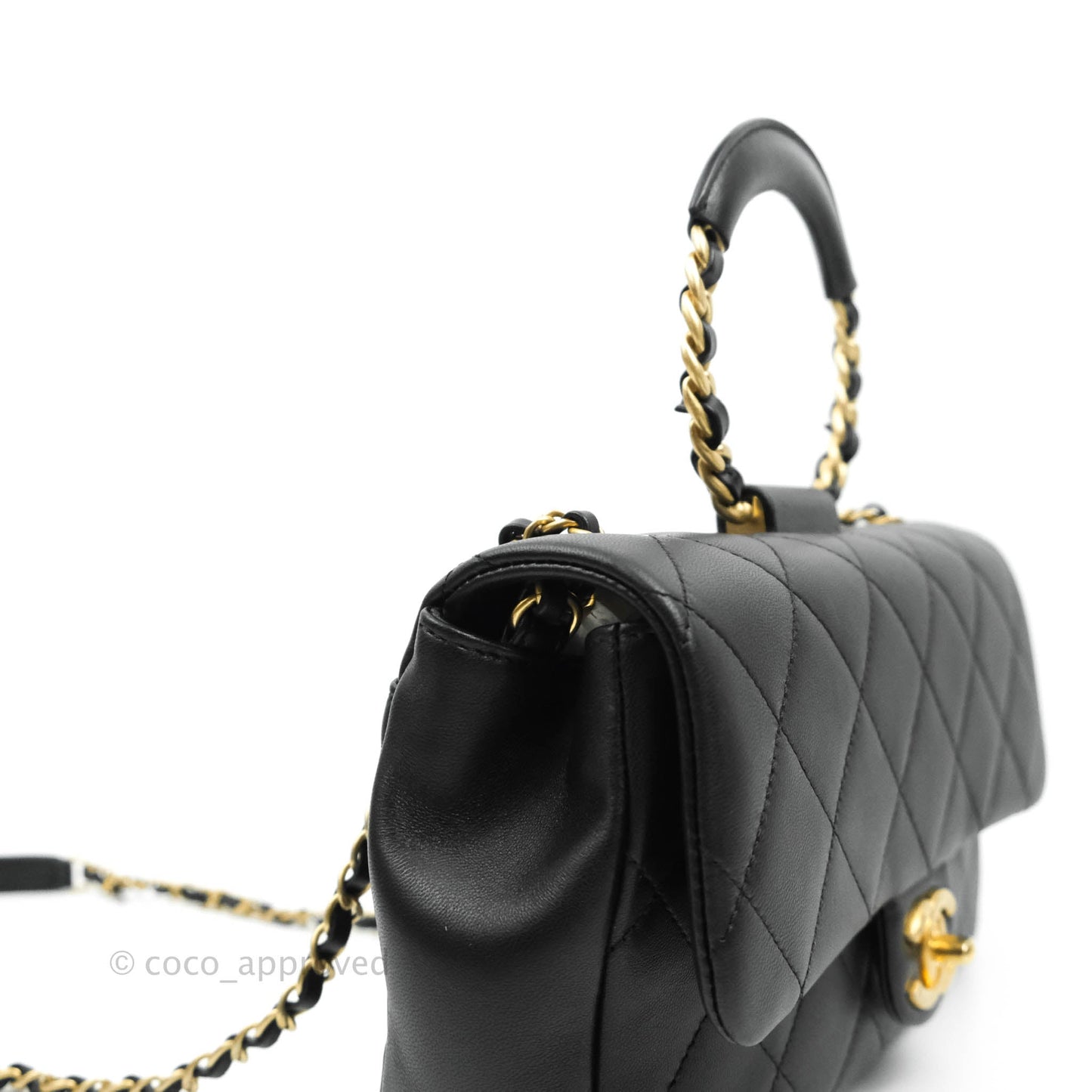 Chanel Circular Handle Flap Bag Black Lambskin Aged Gold Hardware
