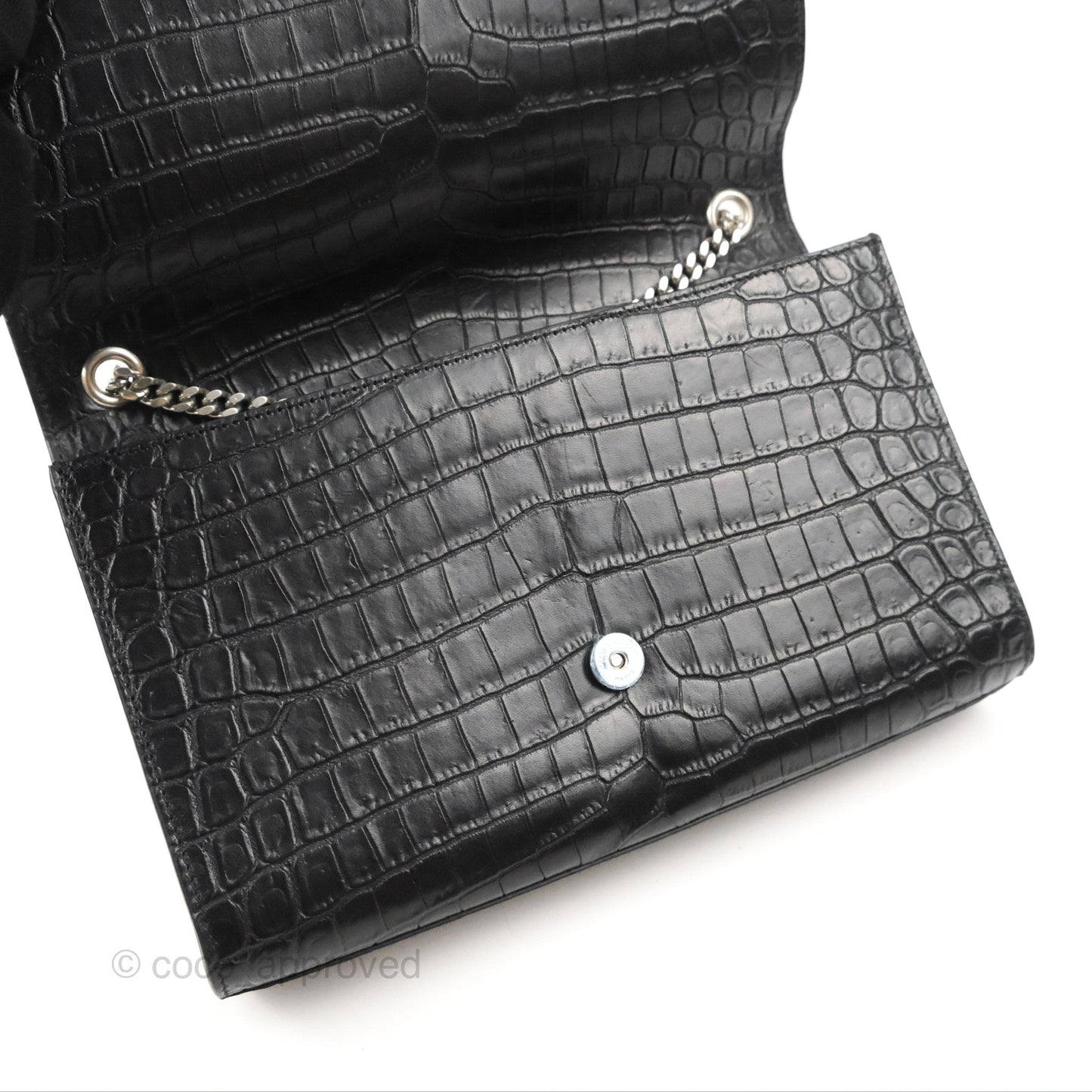 Saint Laurent Medium Kate Tassel Chain Bag Black Crocodile Embossed Calfskin Silver Hardware
