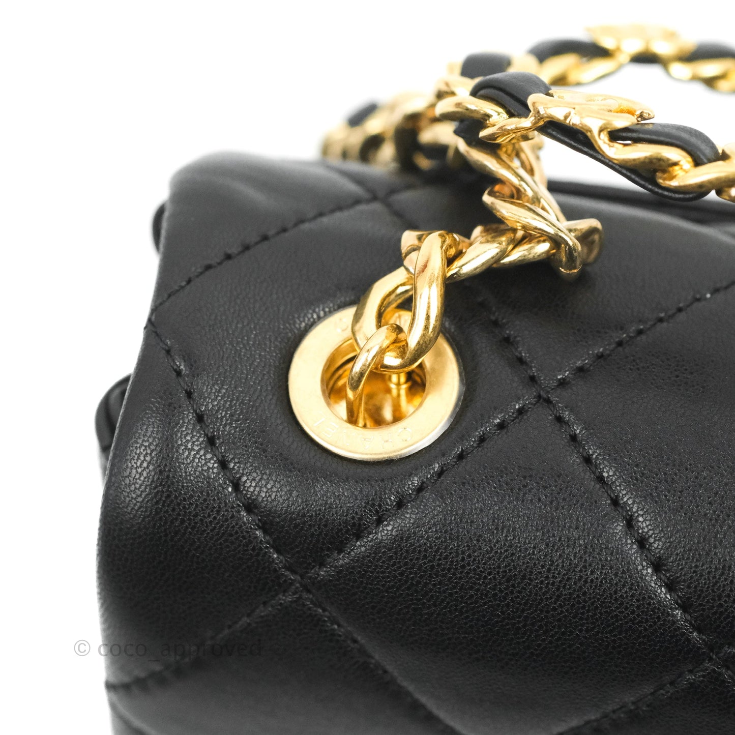 Chanel Quilted Mini Flap Bag With Chanel Logo Top Handle Lambskin Calfskin Mixed Fibers Gold Hardware