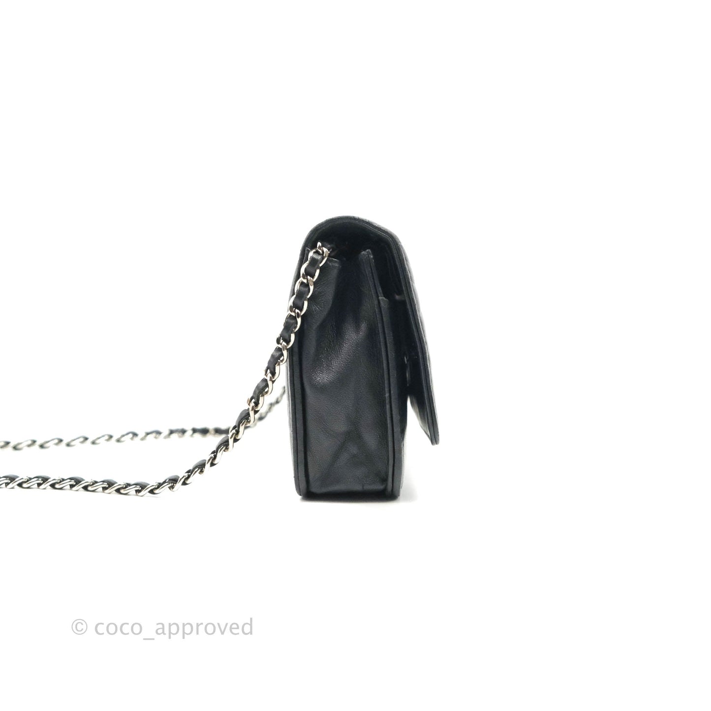 Chanel Camellia Wallet on Chain WOC Black Lambskin Silver Hardware
