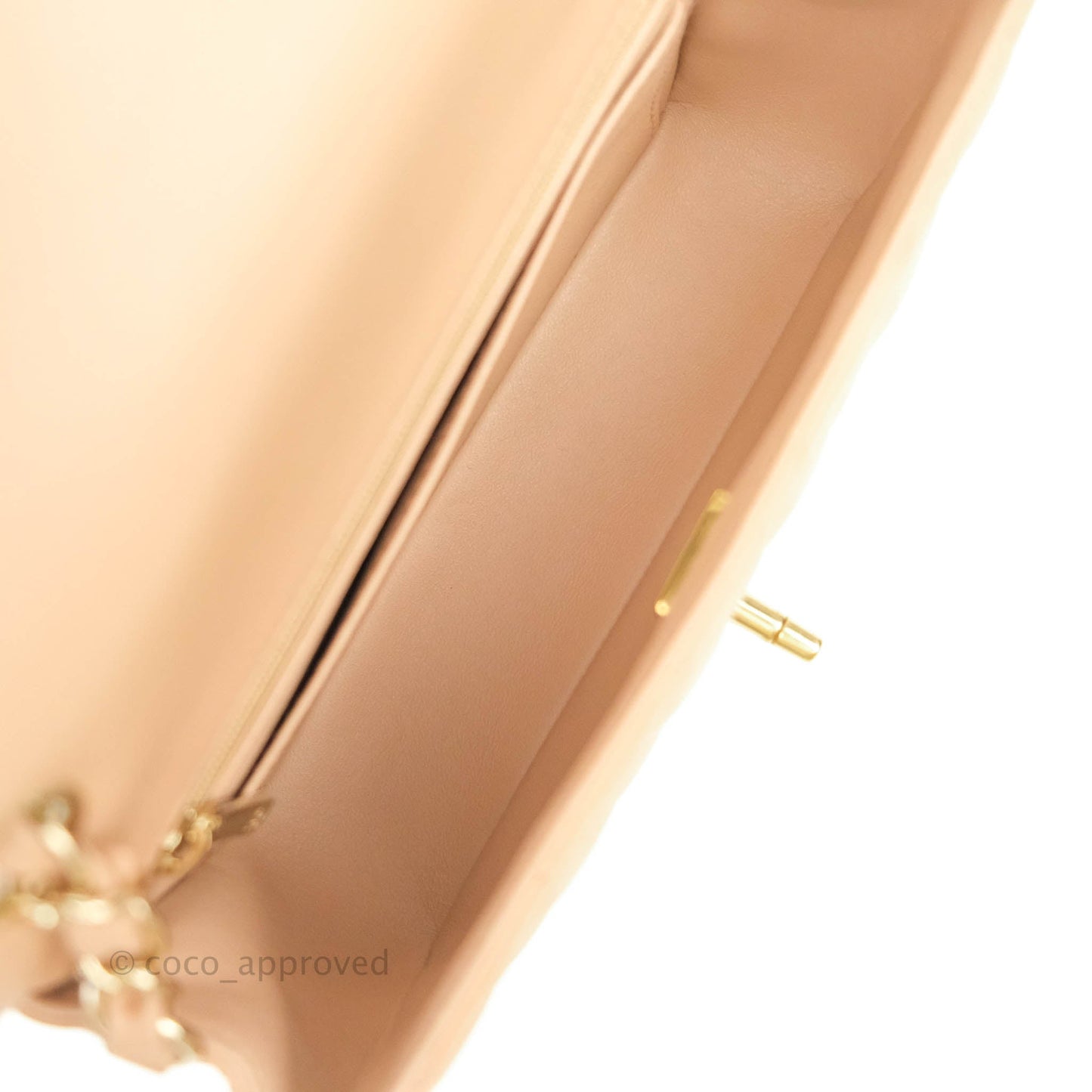 Chanel Quilted Mini Rectangular Flap Beige Lambskin Gold Hardware