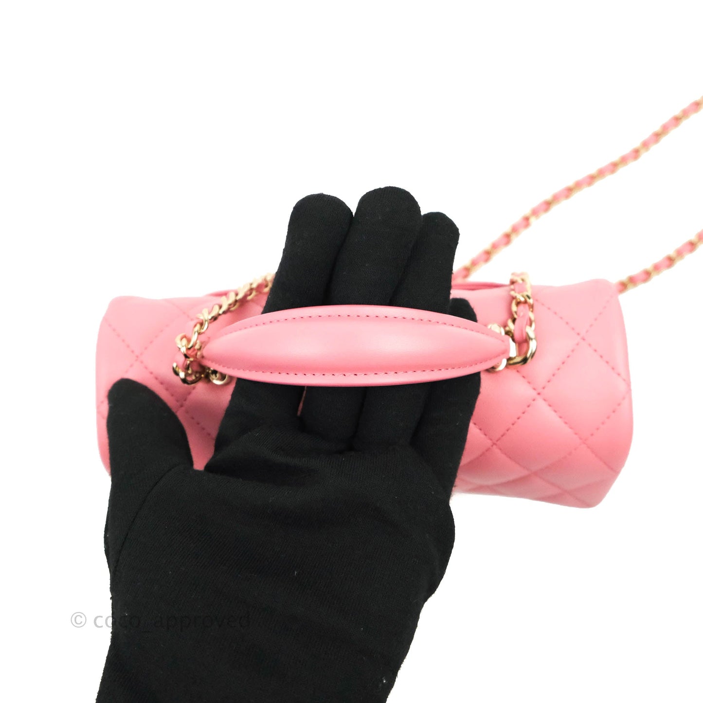 Chanel Top Handle Mini Rectangular Flap Bag Pink Lambskin Gold Hardware