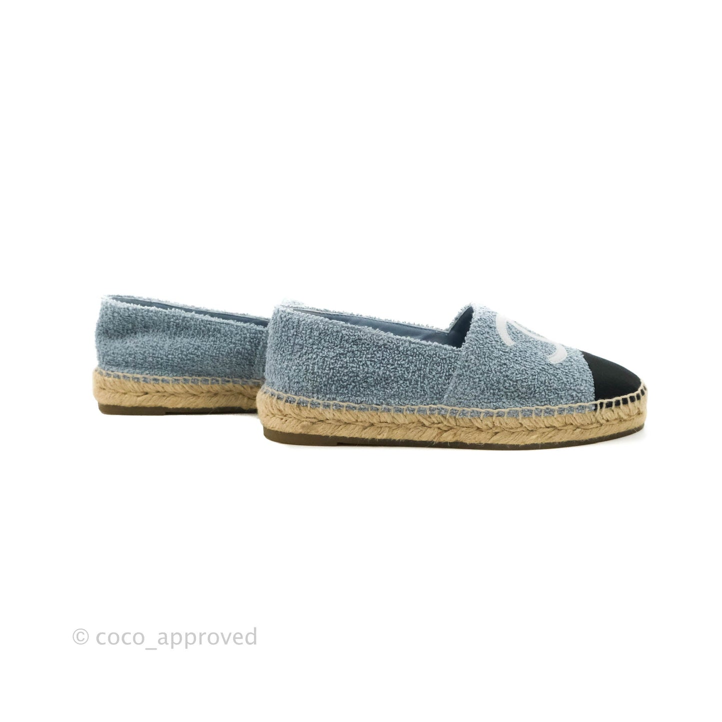 Chanel Espadrille Black Blue Tweed Size 38