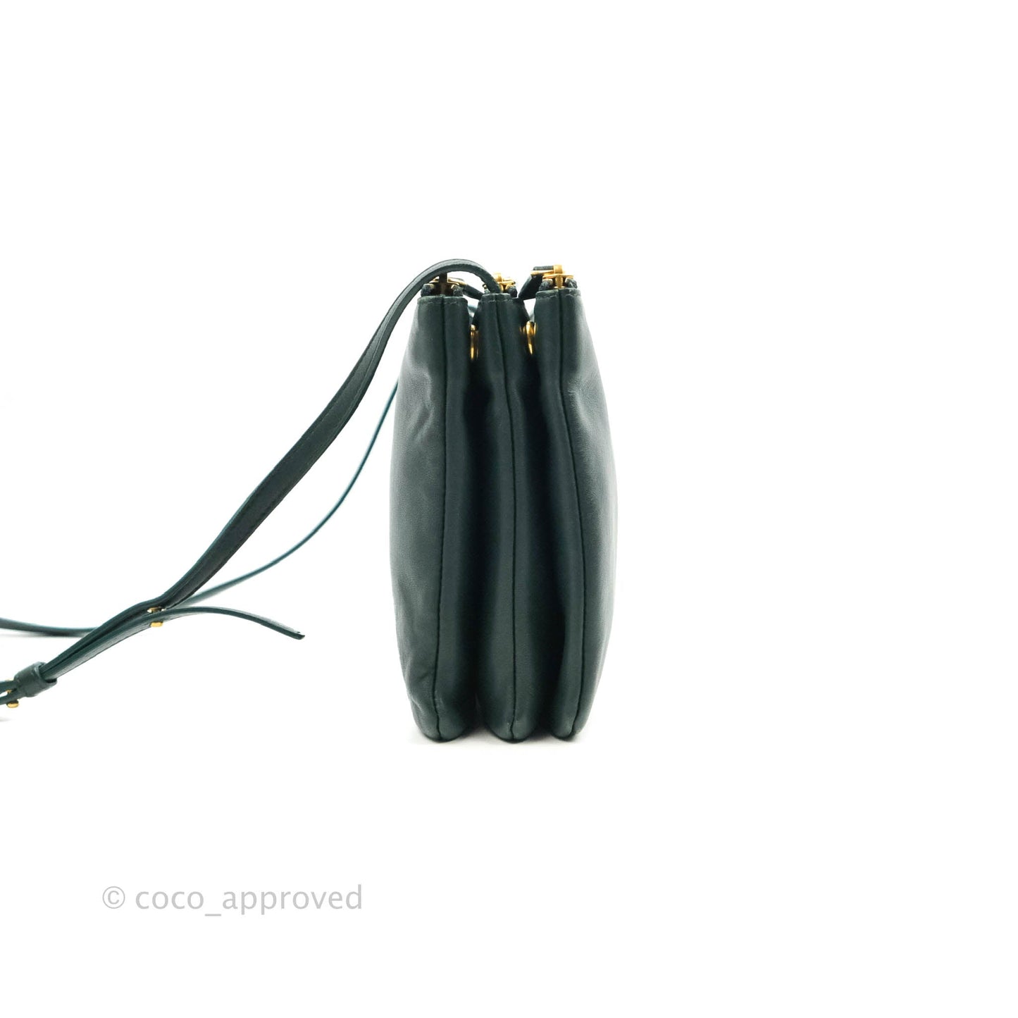 Celine Large Trio Crossbody Bag Dark Green Lambskin Gold Hardware