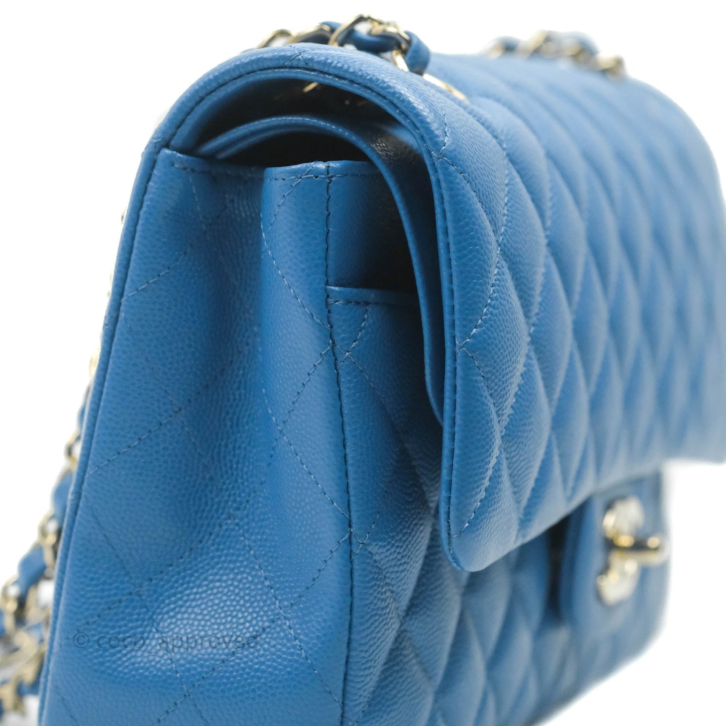 Chanel Classic M/L Medium Flap Quilted Blue Caviar Gold Hardware