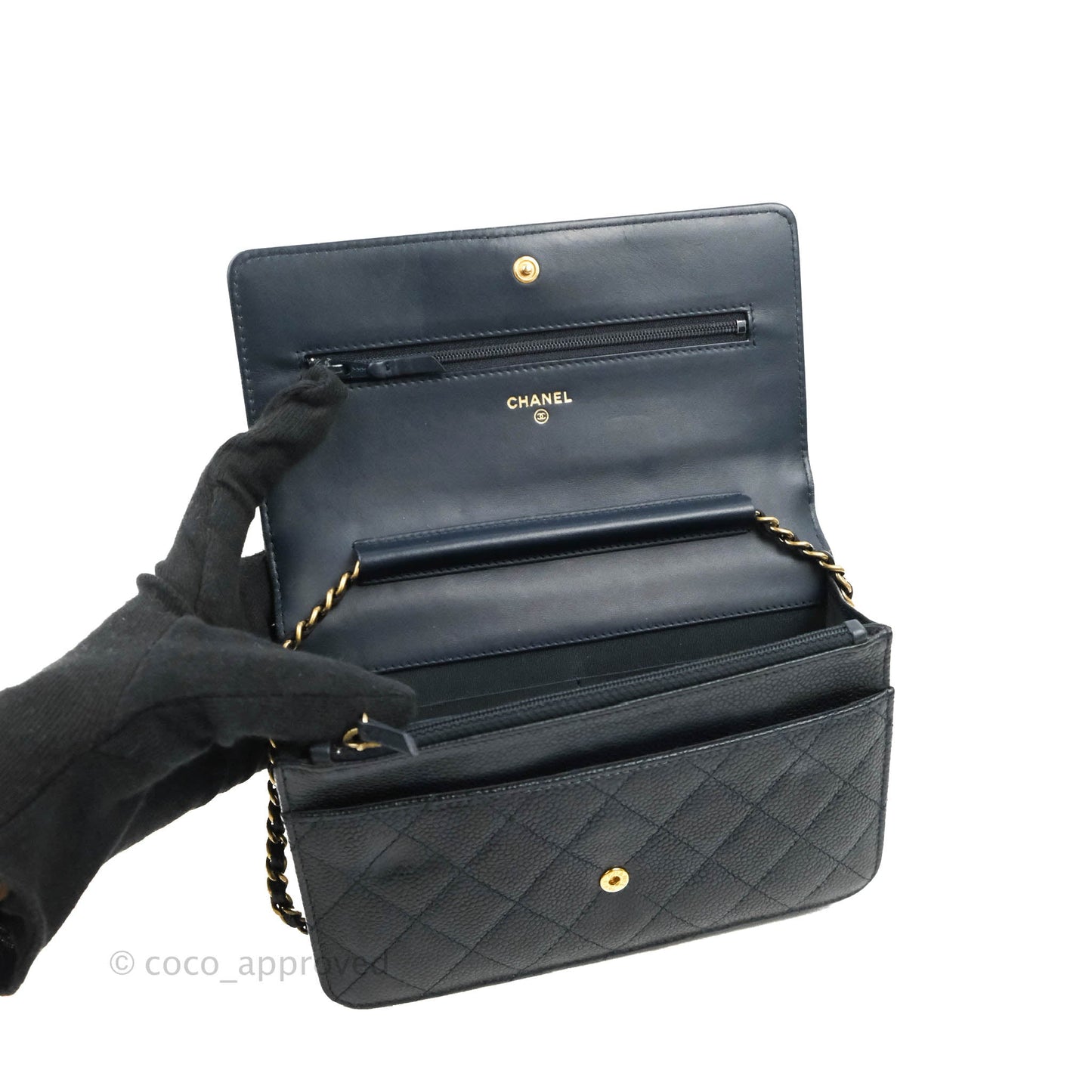 Chanel Boy Wallet on Chain WOC Ver Dark Navy Caviar Aged Gold Hardware