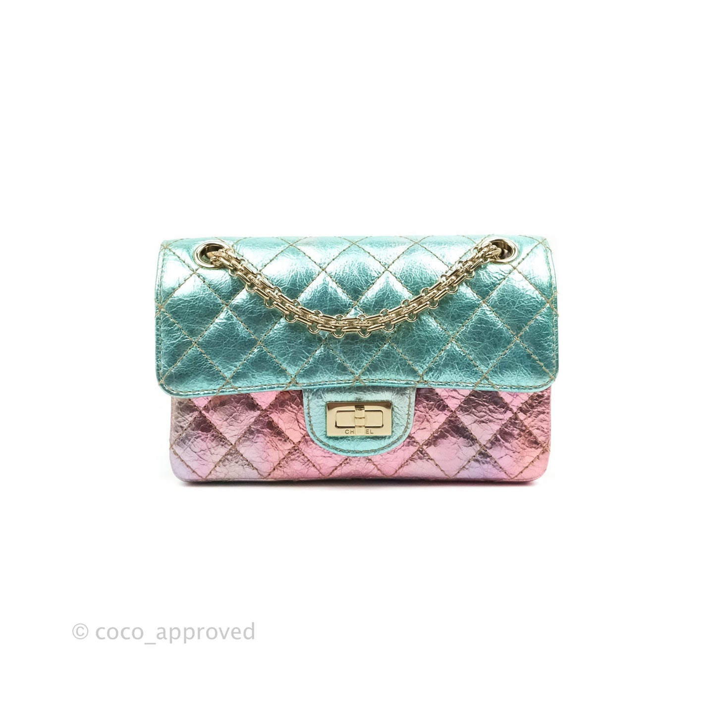 Chanel Quilted Mini Reissue 224 Metallic Rainbow Crumpled Calfskin Gold Hardware