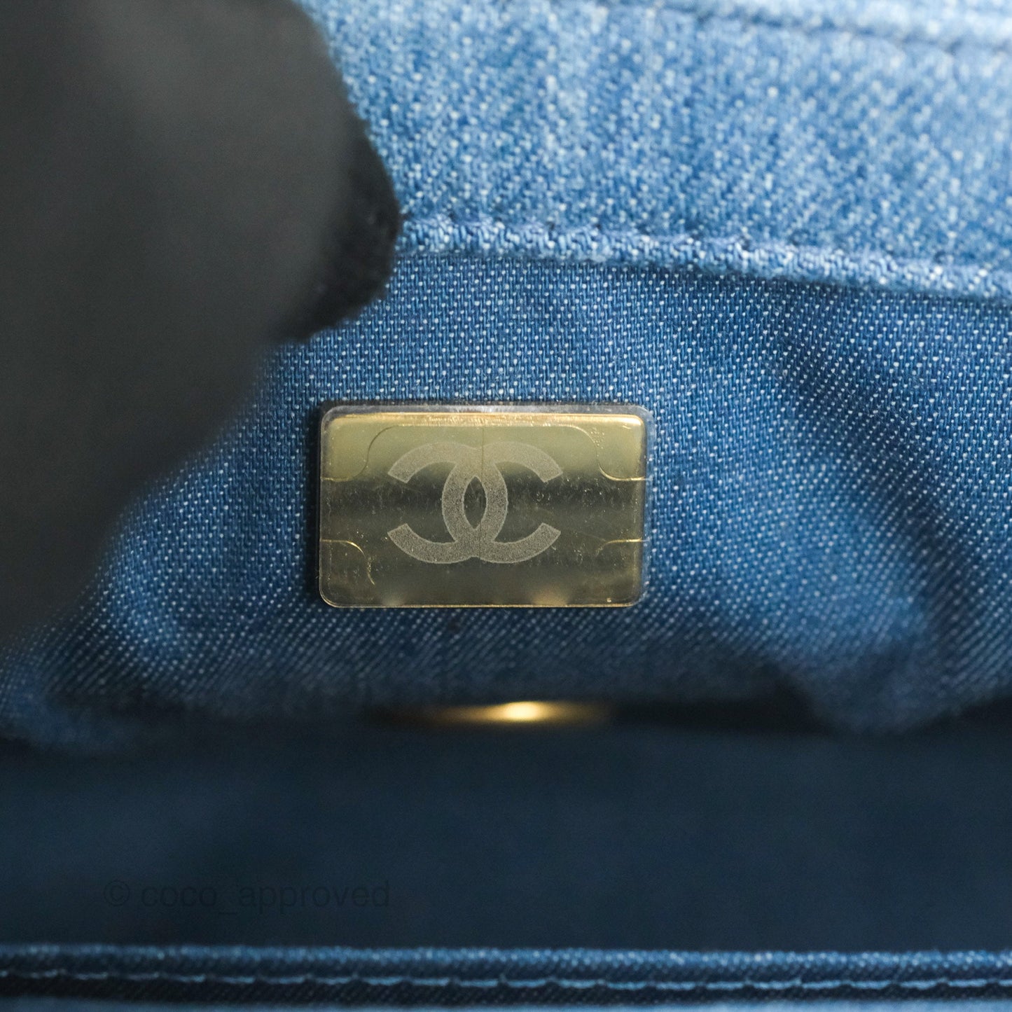 Chanel Mini Rectangular Pearl Crush Quilted Denim Aged Gold Hardware