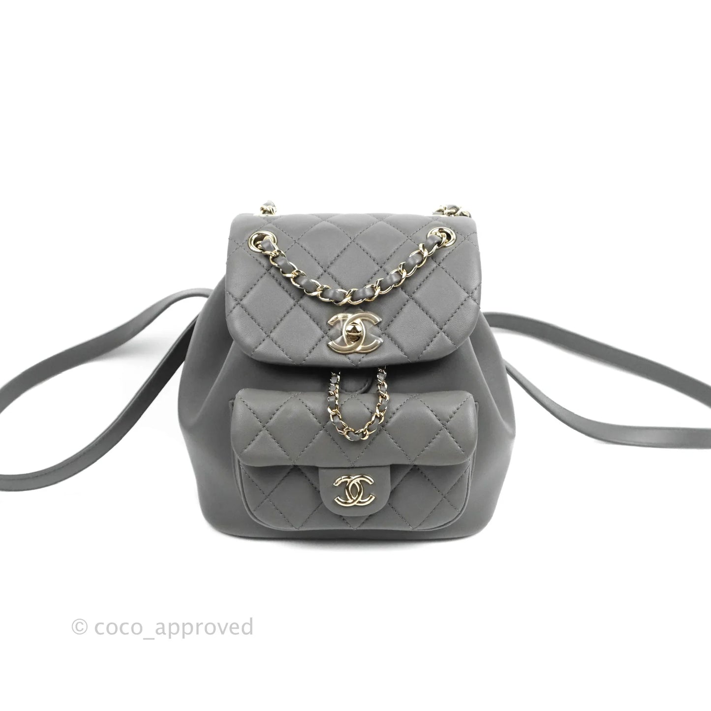 Chanel Quilted Small Duma Drawstring Backpack Grey Lambskin