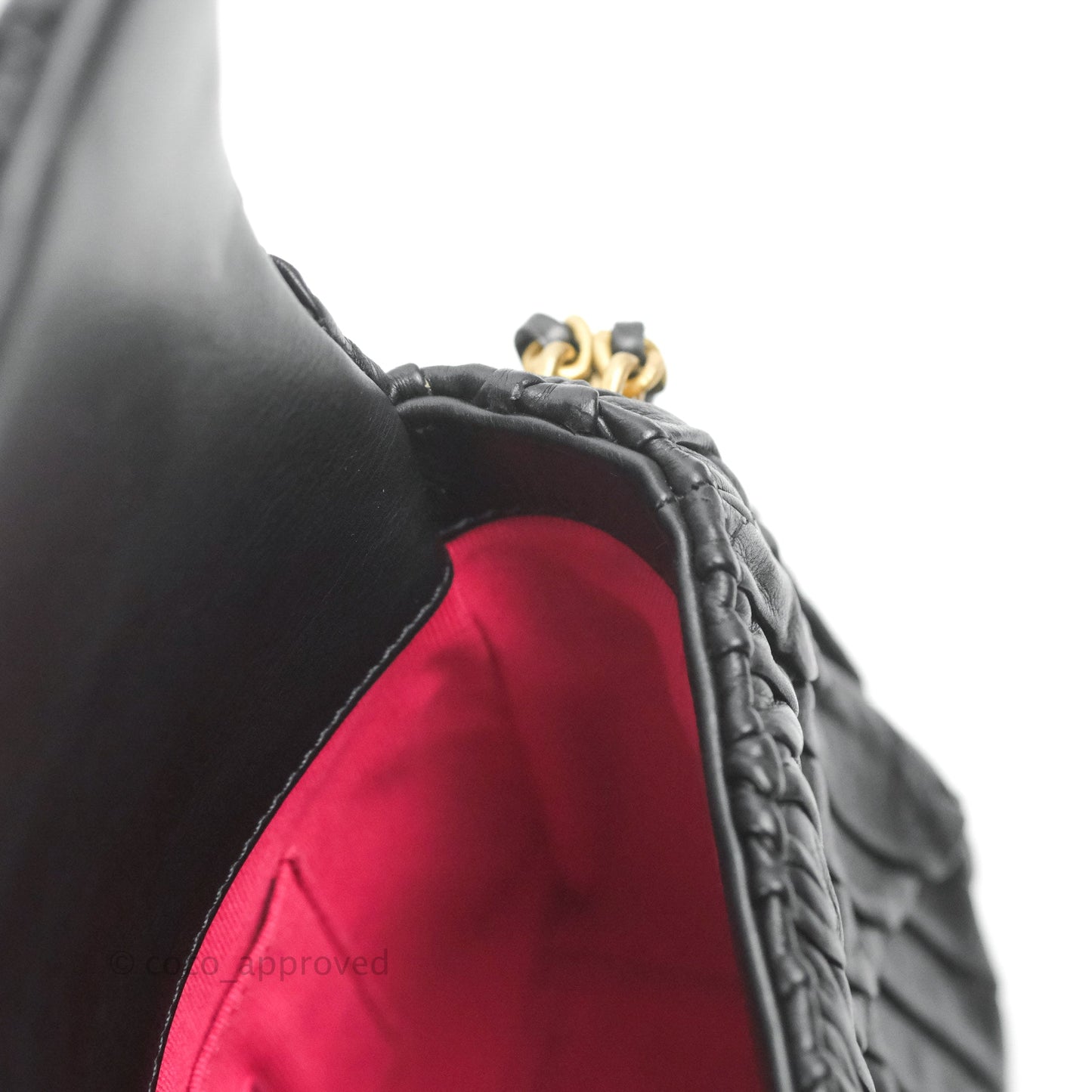 Chanel Small Coin Charm Flap Velvet Strap Black Lambskin Aged Gold Hardware