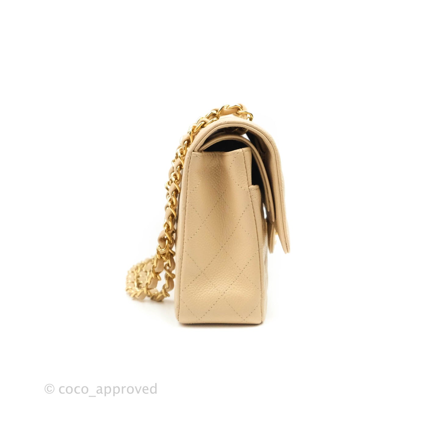 Chanel Classic M/L Medium Double Flap Beige Caviar Gold Hardware