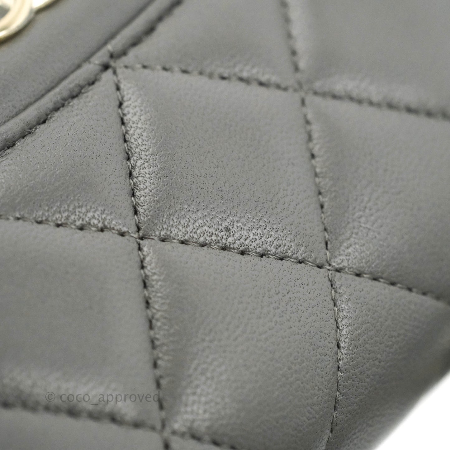 Chanel Mini Handle Clutch With Chain Grey Lambskin Gold Hardware