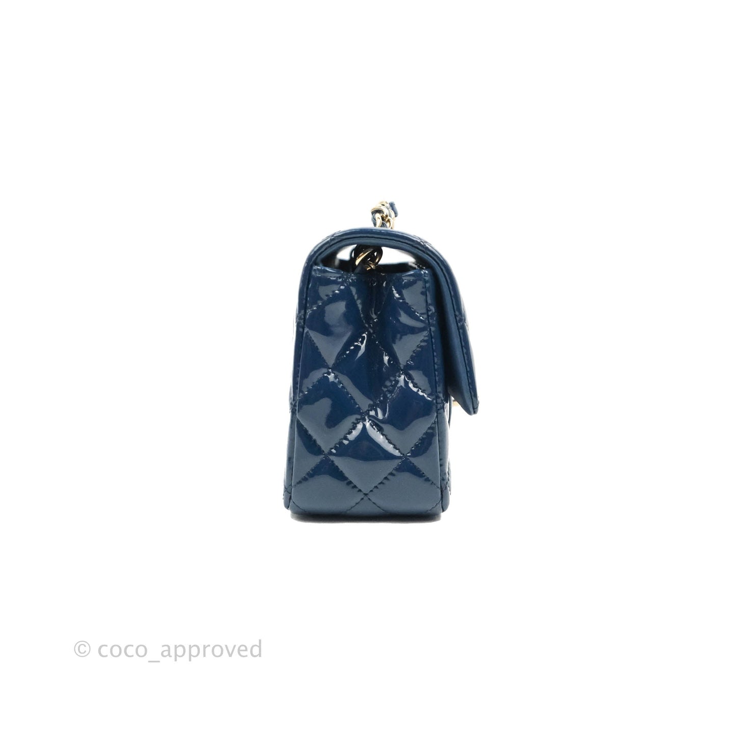 Chanel Quilted Mini Rectangular Flap Navy Patent Leather Gold Hardware